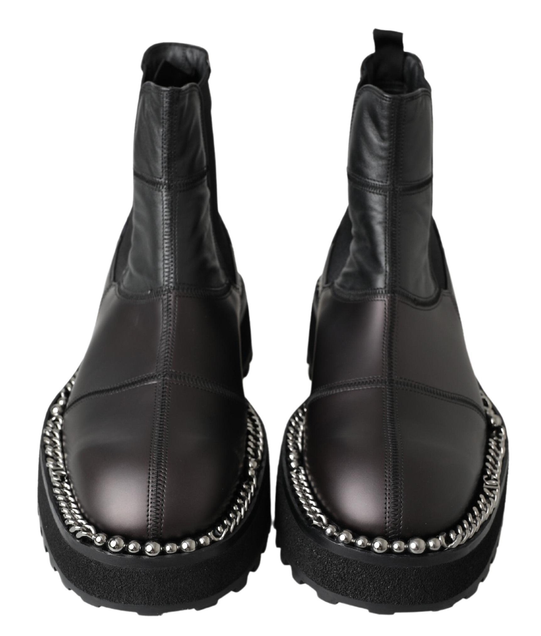 Dolce & Gabbana Schwarze Leder-Slipper mit Stretch-Stiefeln-5