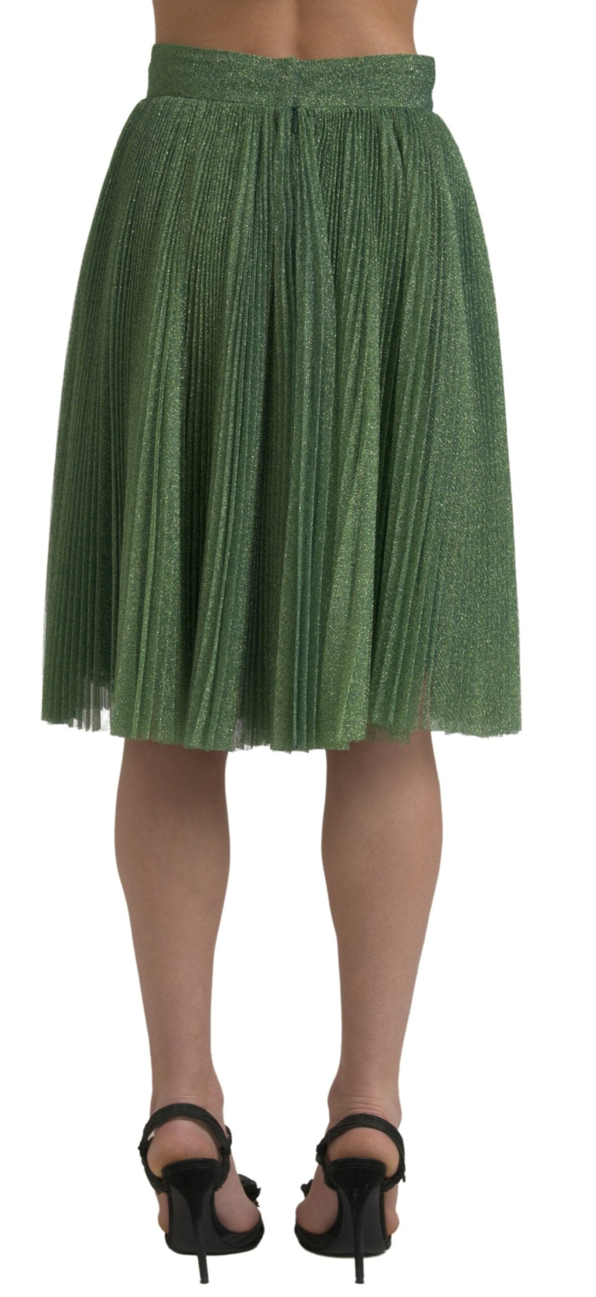 Dolce & Gabbana Green Metallic Pleated Skirt with High Waist and Pleats-3