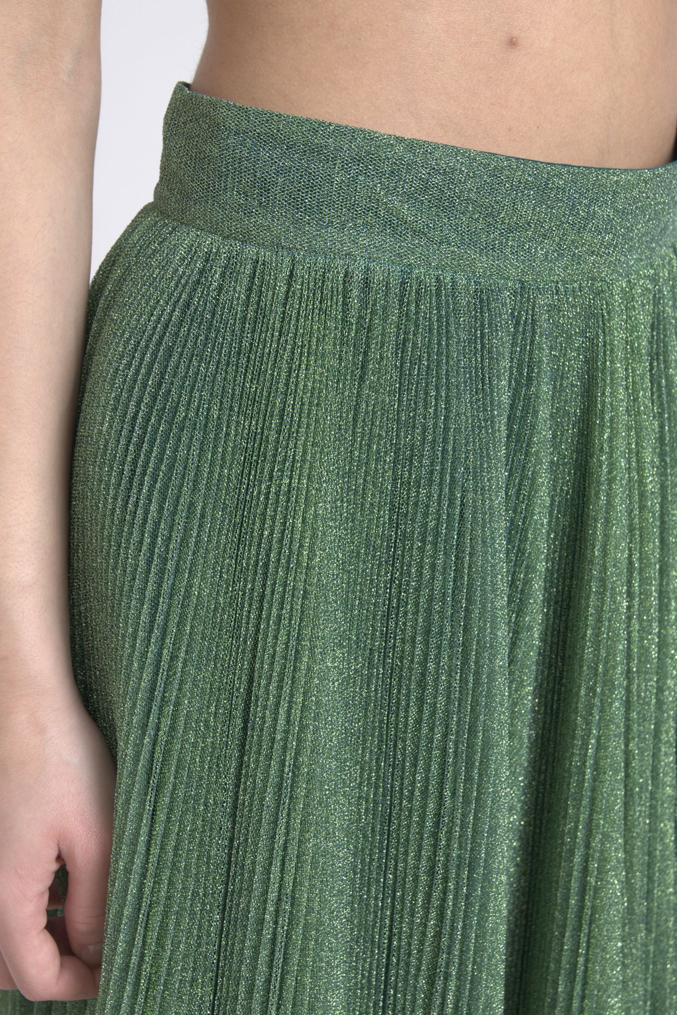 Dolce & Gabbana Green Metallic Pleated Skirt with High Waist and Pleats-5