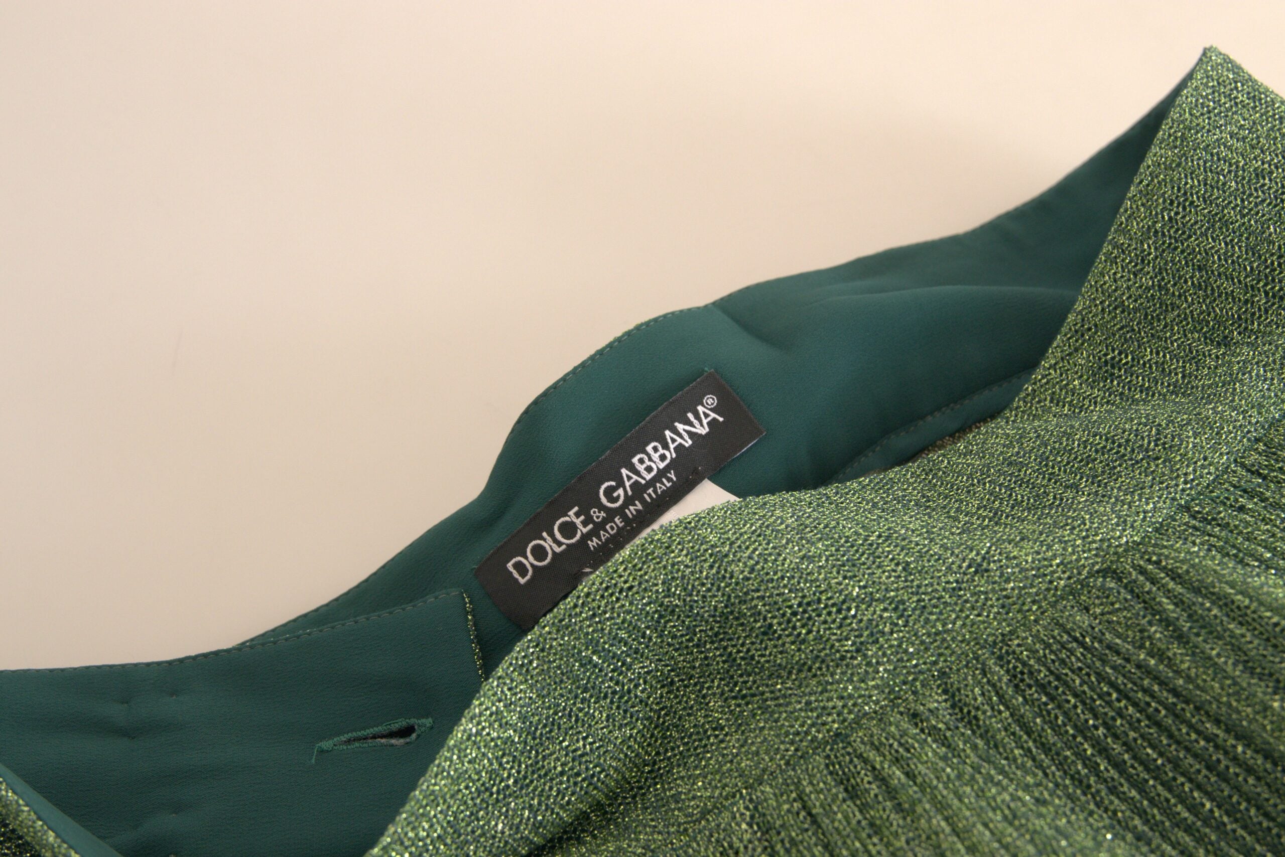 Dolce & Gabbana Green Metallic Pleated Skirt with High Waist and Pleats-7