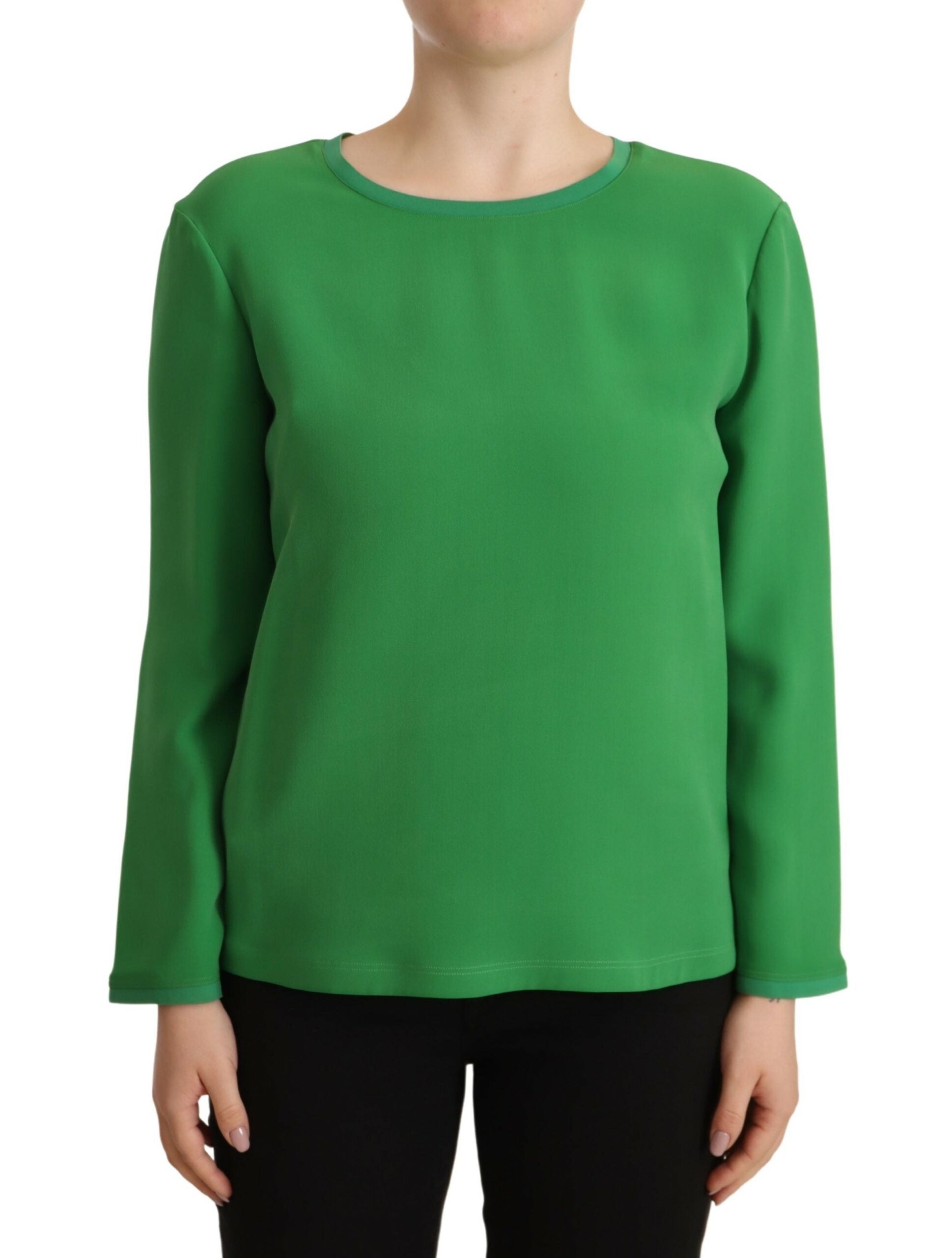 Armani green silk sweater with long sleeves and round neck