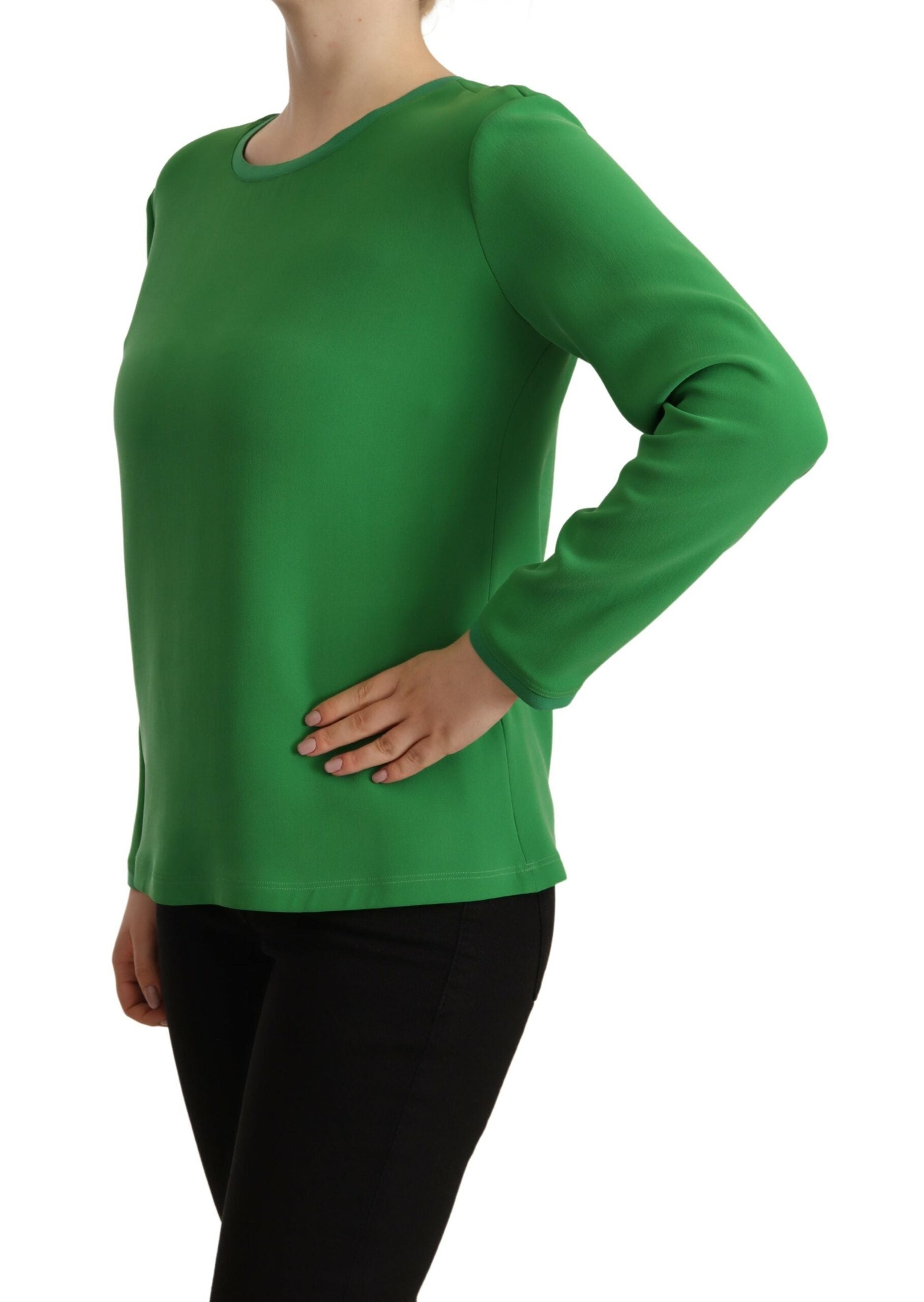 Armani Grüner Seidenpullover mit langen Ärmeln und Rundhalsausschnitt-2