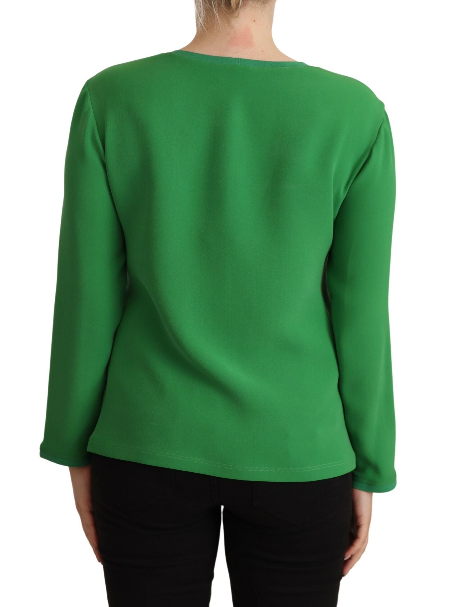Armani Grüner Seidenpullover mit langen Ärmeln und Rundhalsausschnitt-3