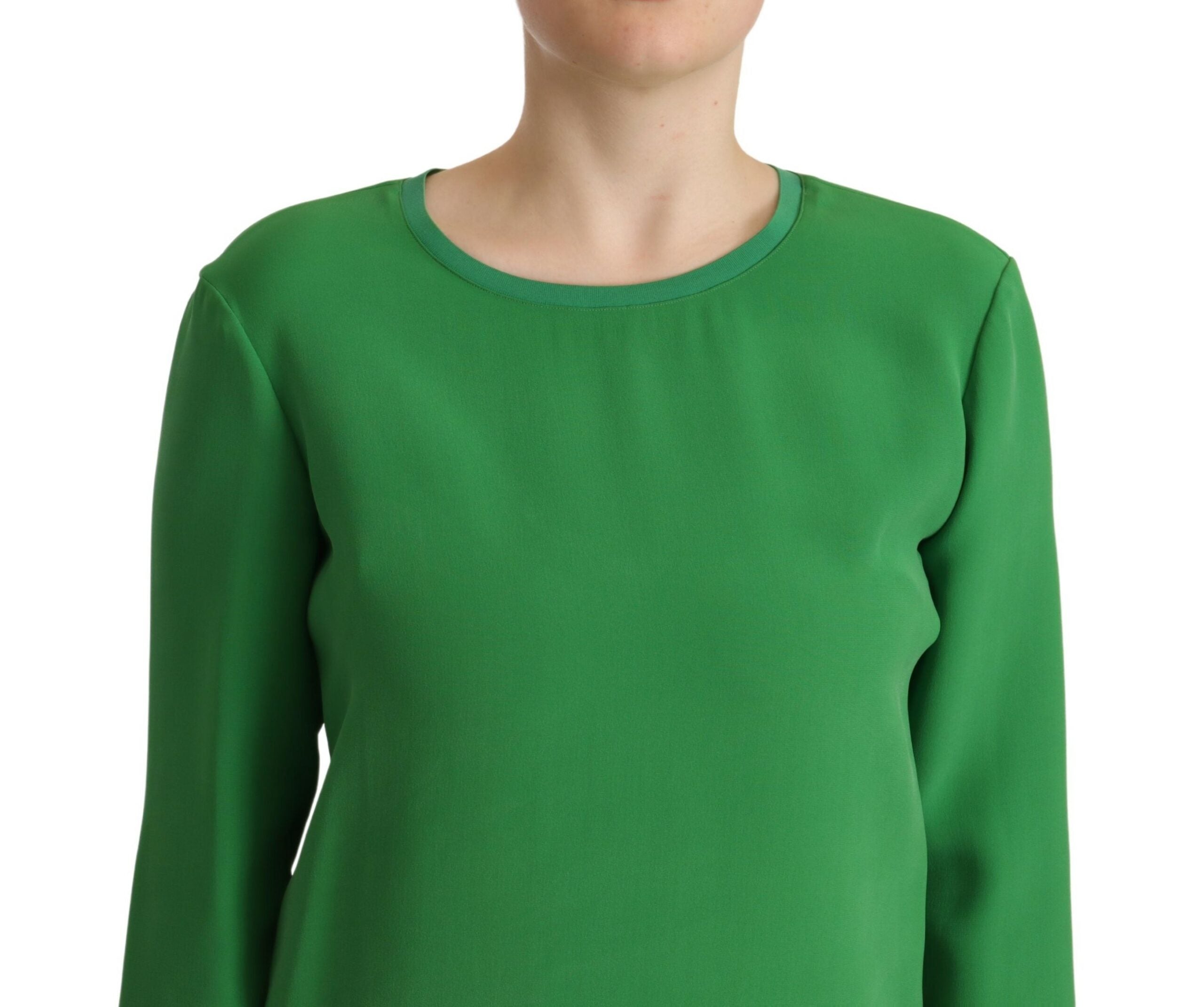 Armani Grüner Seidenpullover mit langen Ärmeln und Rundhalsausschnitt-4