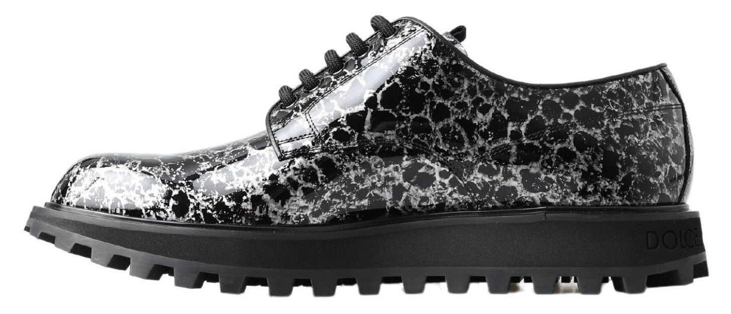 Dolce & Gabbana Black and White Derby Patent Leather Shoes-2