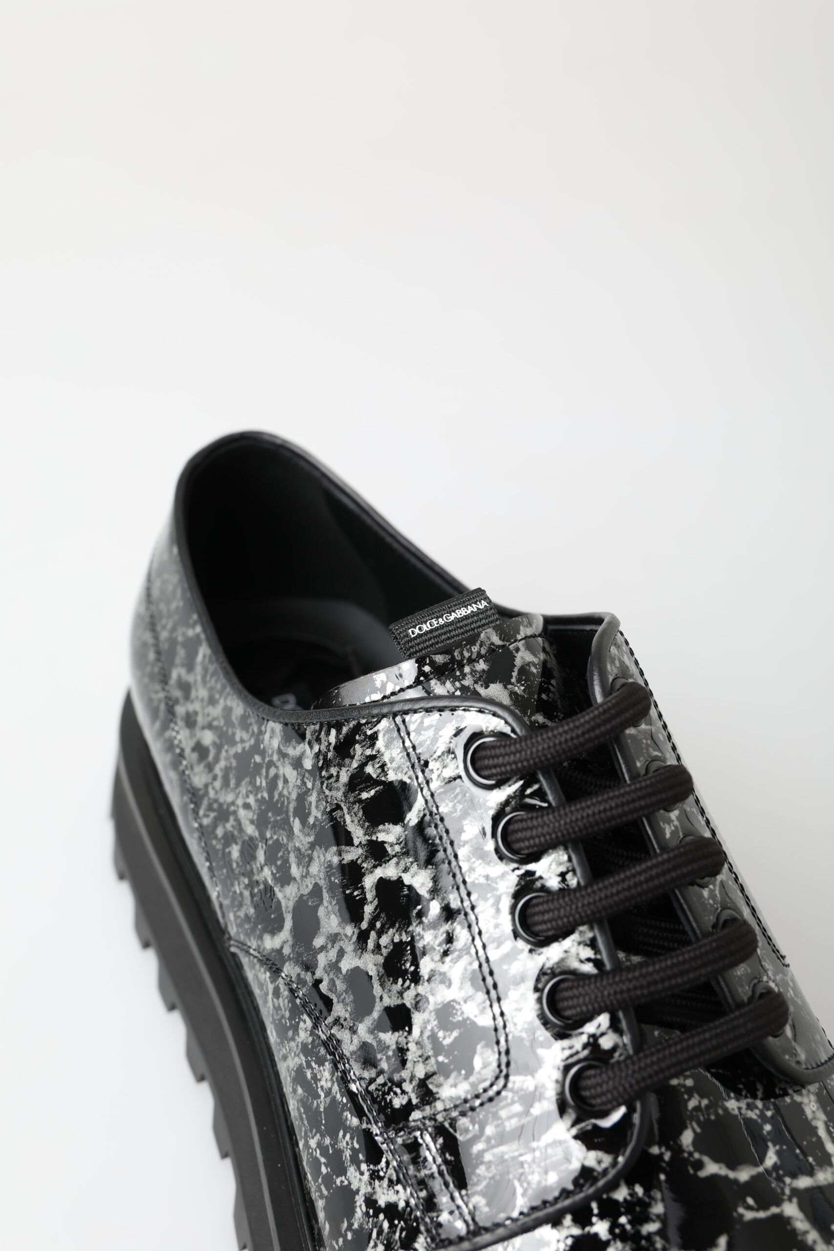 Dolce & Gabbana Black and White Derby Patent Leather Shoes-6