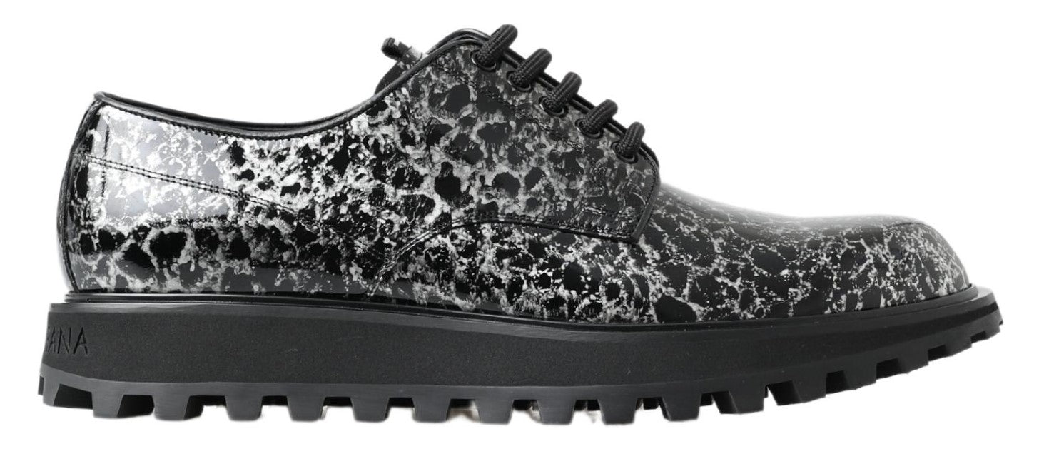 Dolce & Gabbana Black and White Derby Patent Leather Shoes