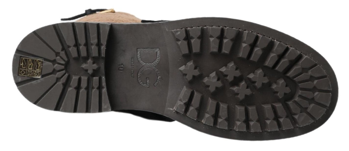 Botas de piel de oveja marrón y negra de Dolce & Gabbana-3