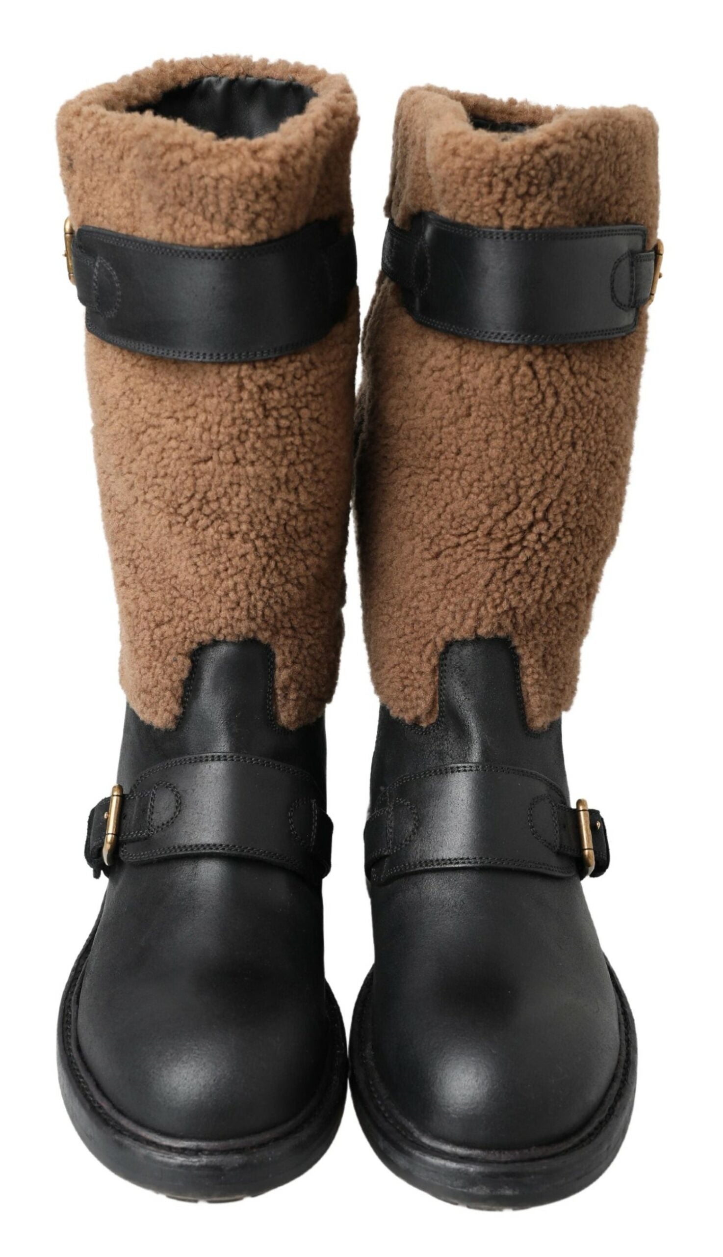 Botas de piel de oveja marrón y negra de Dolce & Gabbana-4