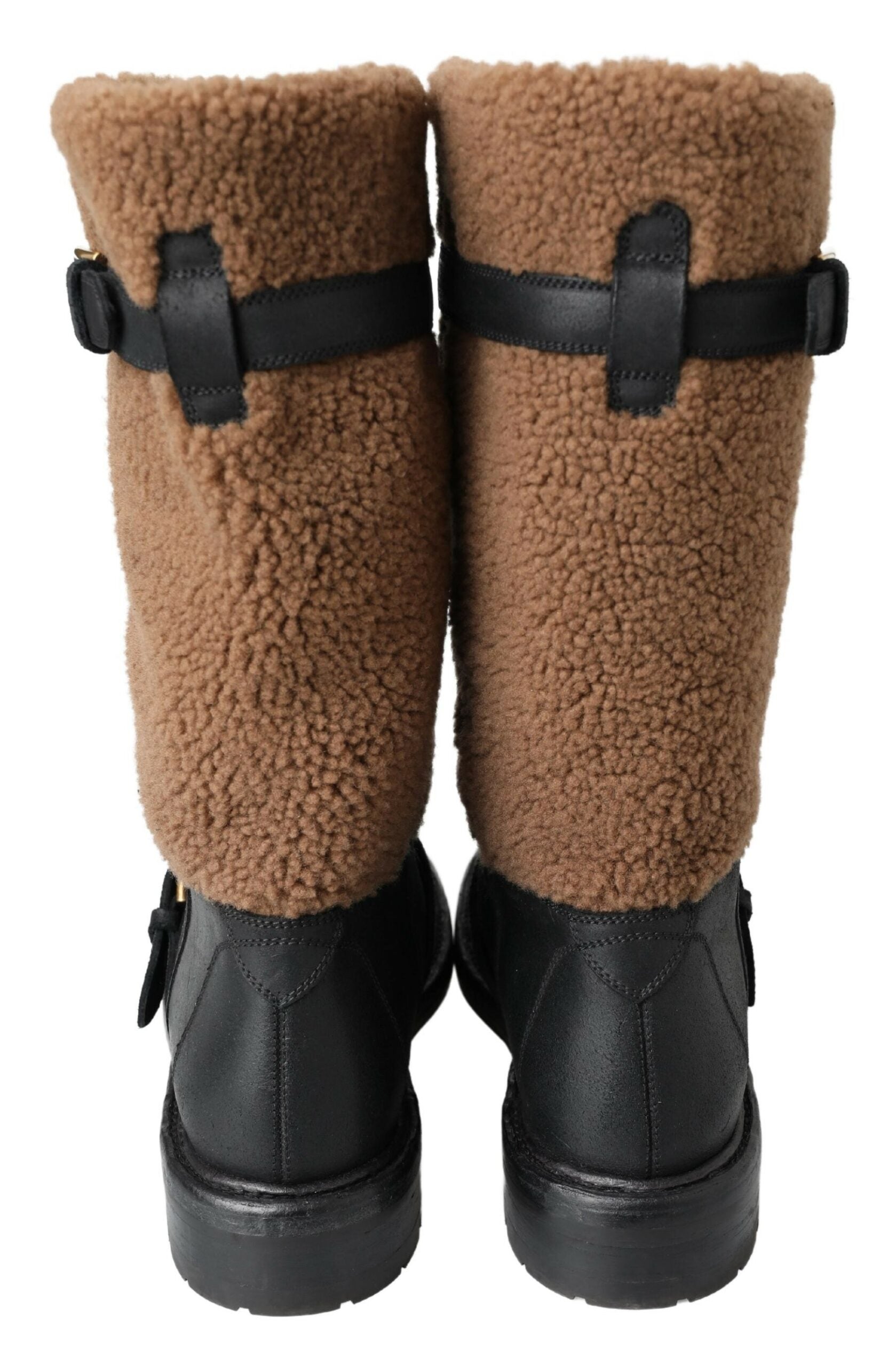 Botas de piel de oveja marrón y negra de Dolce & Gabbana-5