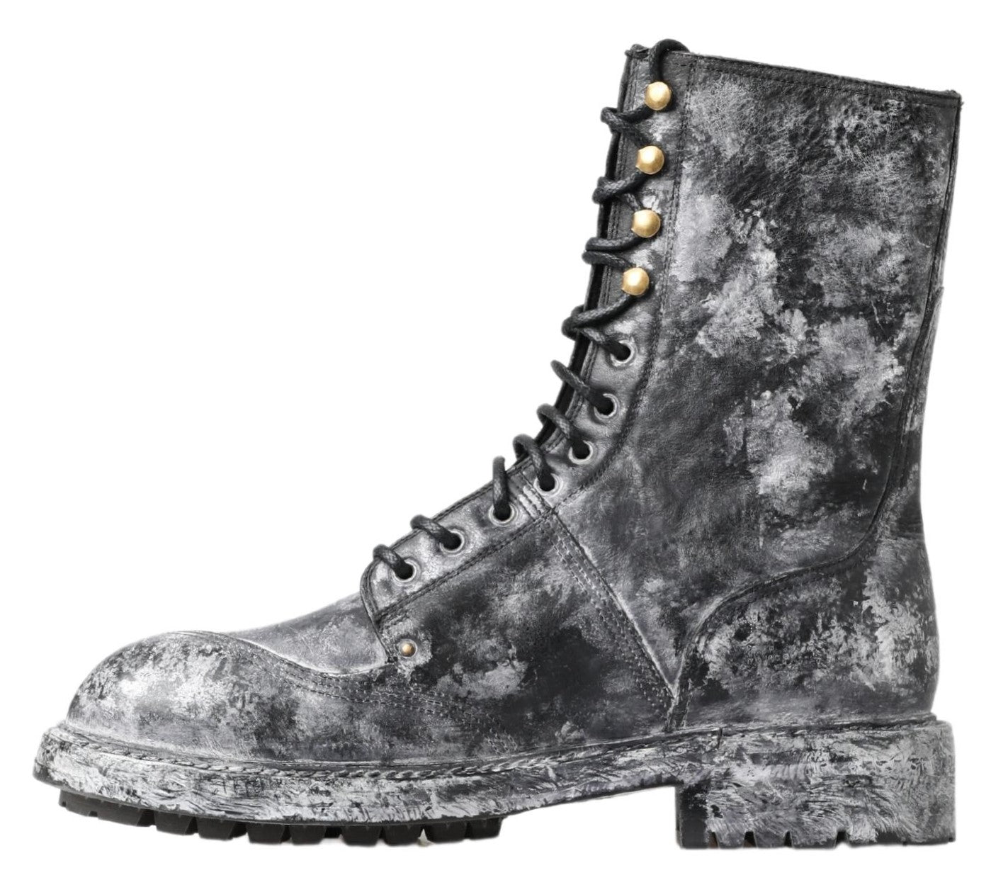 Dolce & Gabbana Schwarz Gray Leder Mid Calf Stiefel Schuhe-2