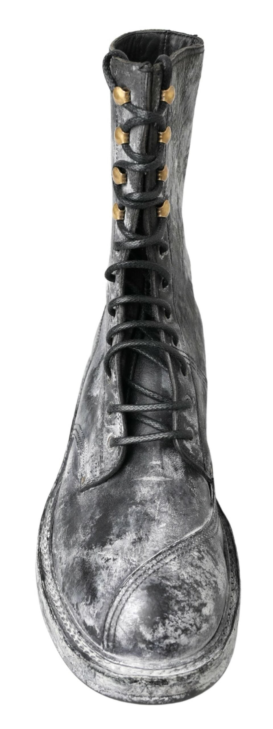 Dolce & Gabbana Schwarz Gray Leder Mid Calf Stiefel Schuhe-4