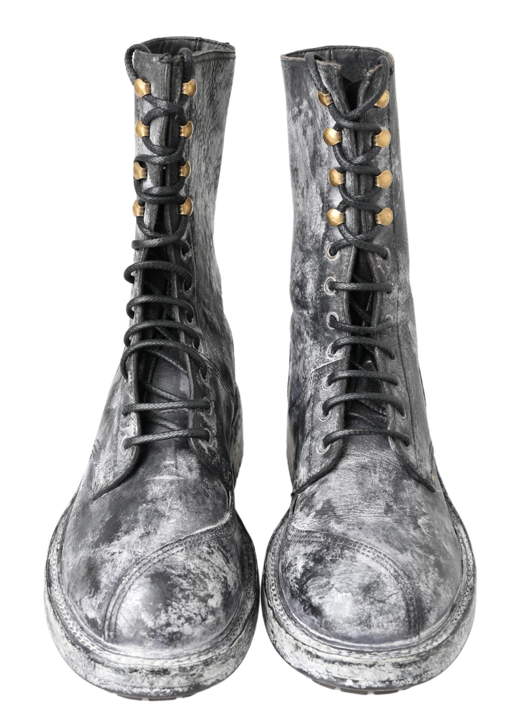 Dolce & Gabbana Schwarz Gray Leder Mid Calf Stiefel Schuhe-5