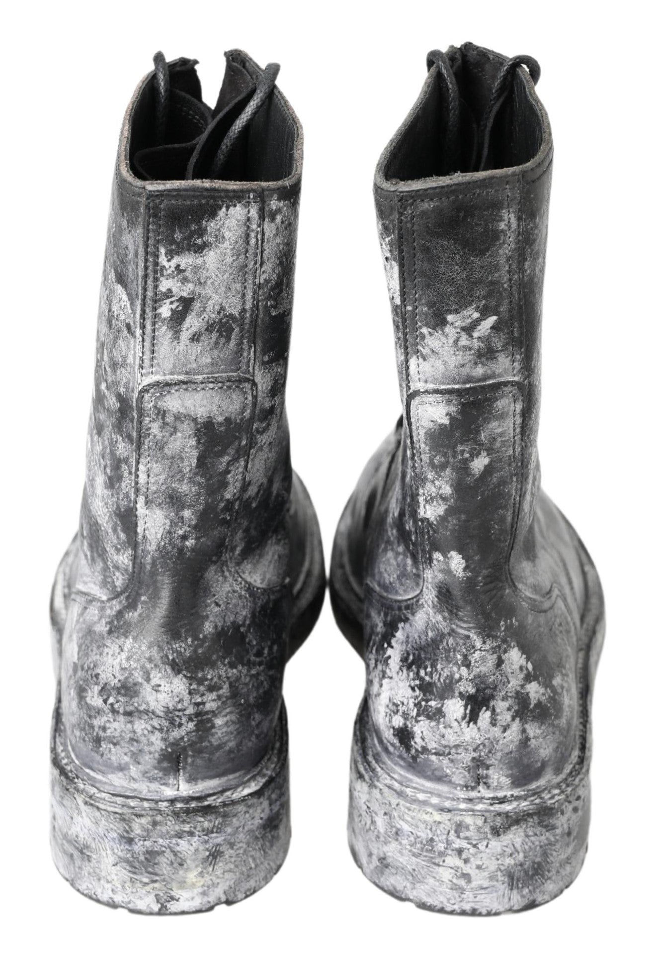 Dolce & Gabbana Schwarz Gray Leder Mid Calf Stiefel Schuhe-6