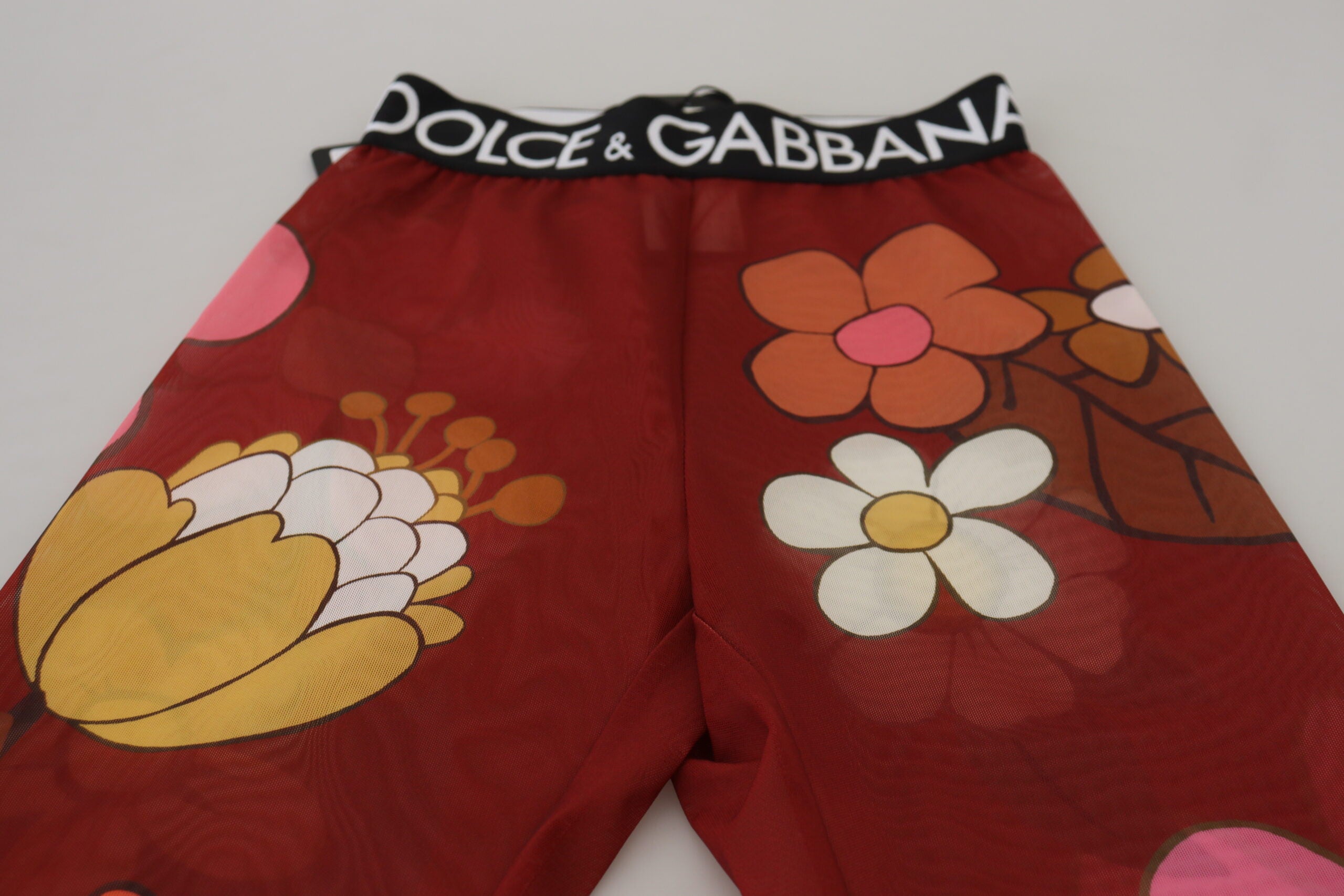 Dolce & Gabbana Red Floral Leggings Stretch Waist Pants-5