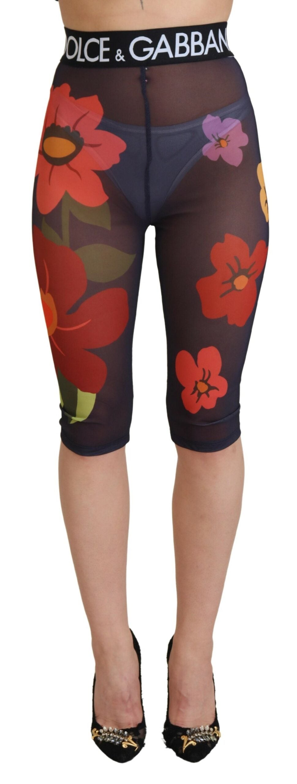 Dolce & Gabbana Black leggings with floral pattern and stretch waist-1
