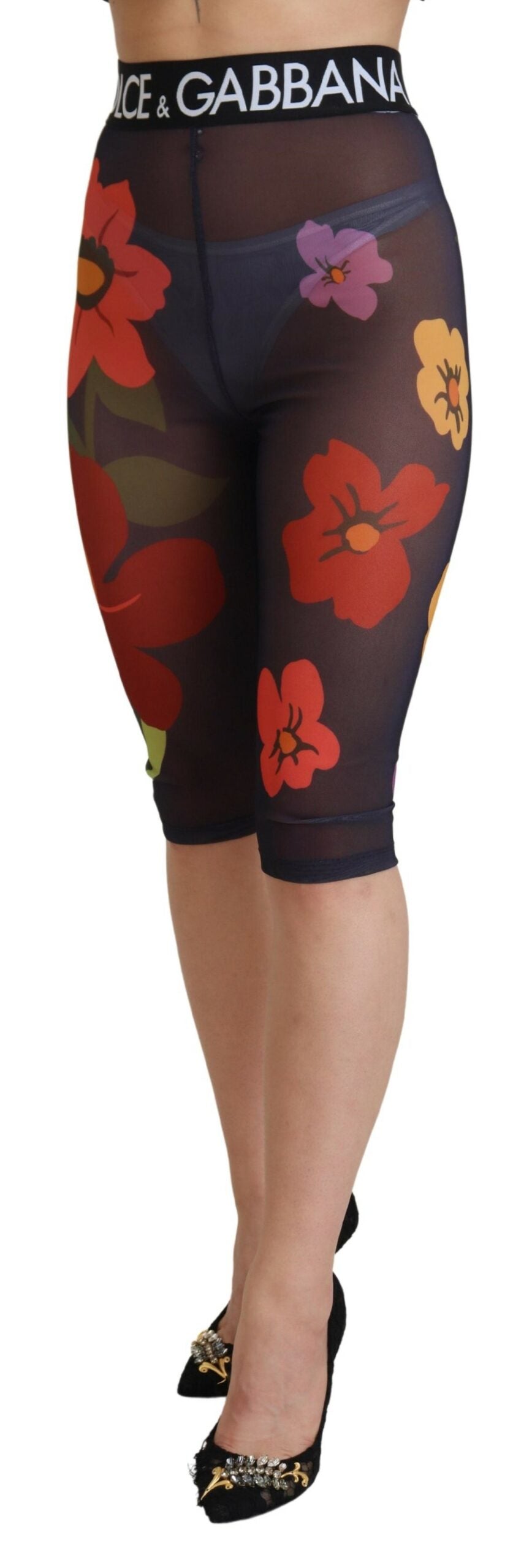Dolce & Gabbana Black leggings with floral pattern and stretch waist-2