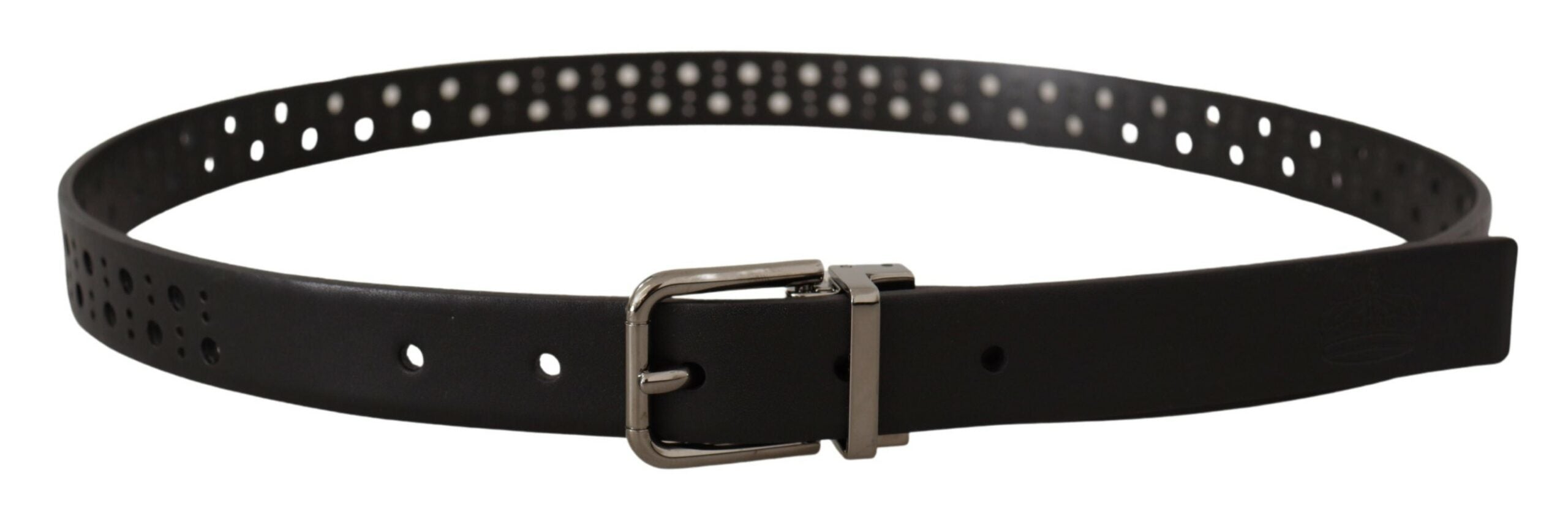 Dolce & Gabbana Black Calfskin Perforated Metal Buckle Belt-3