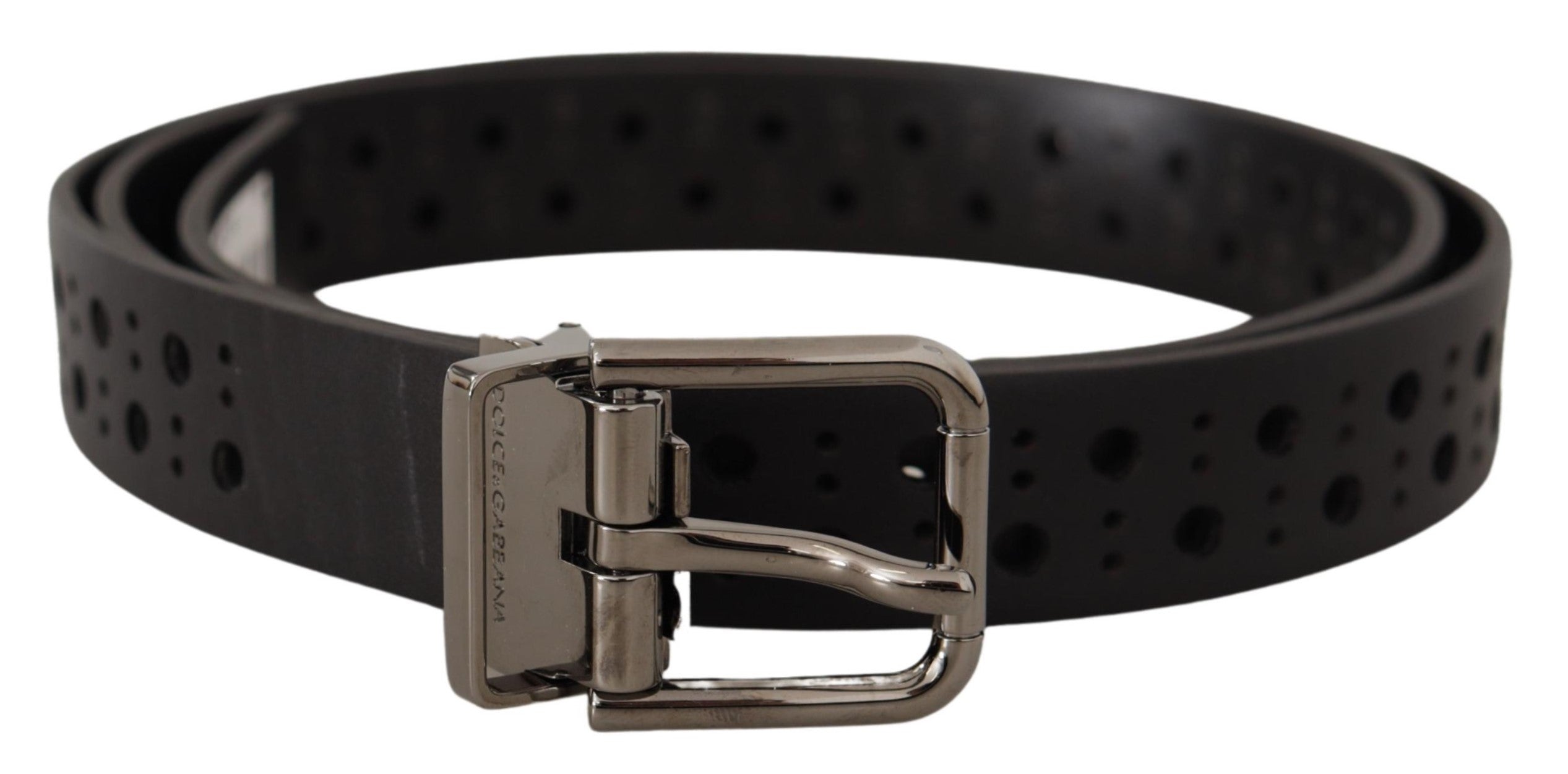 Dolce & Gabbana Black Calfskin Perforated Metal Buckle Belt-1