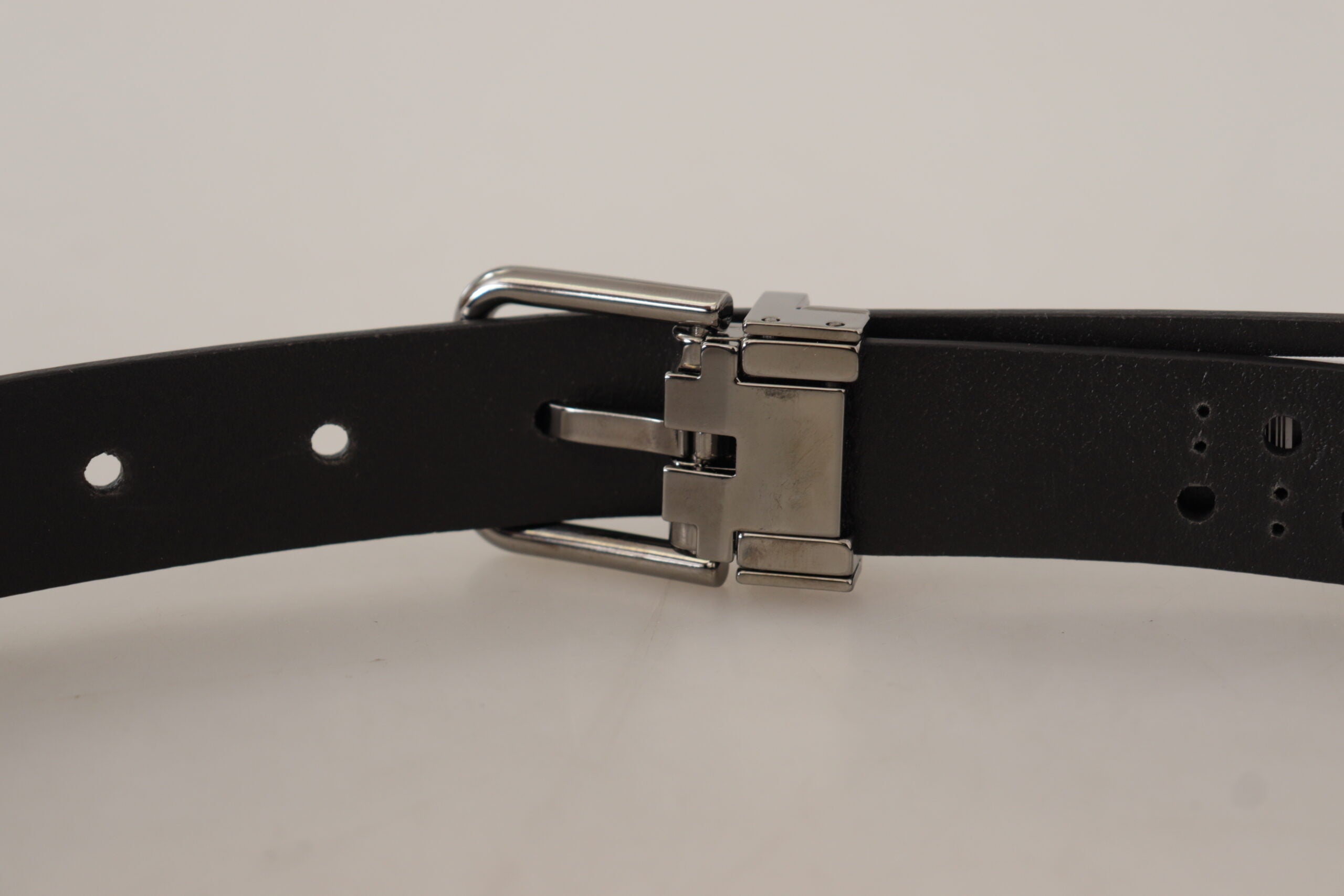 Dolce & Gabbana Black Calfskin Perforated Metal Buckle Belt-4