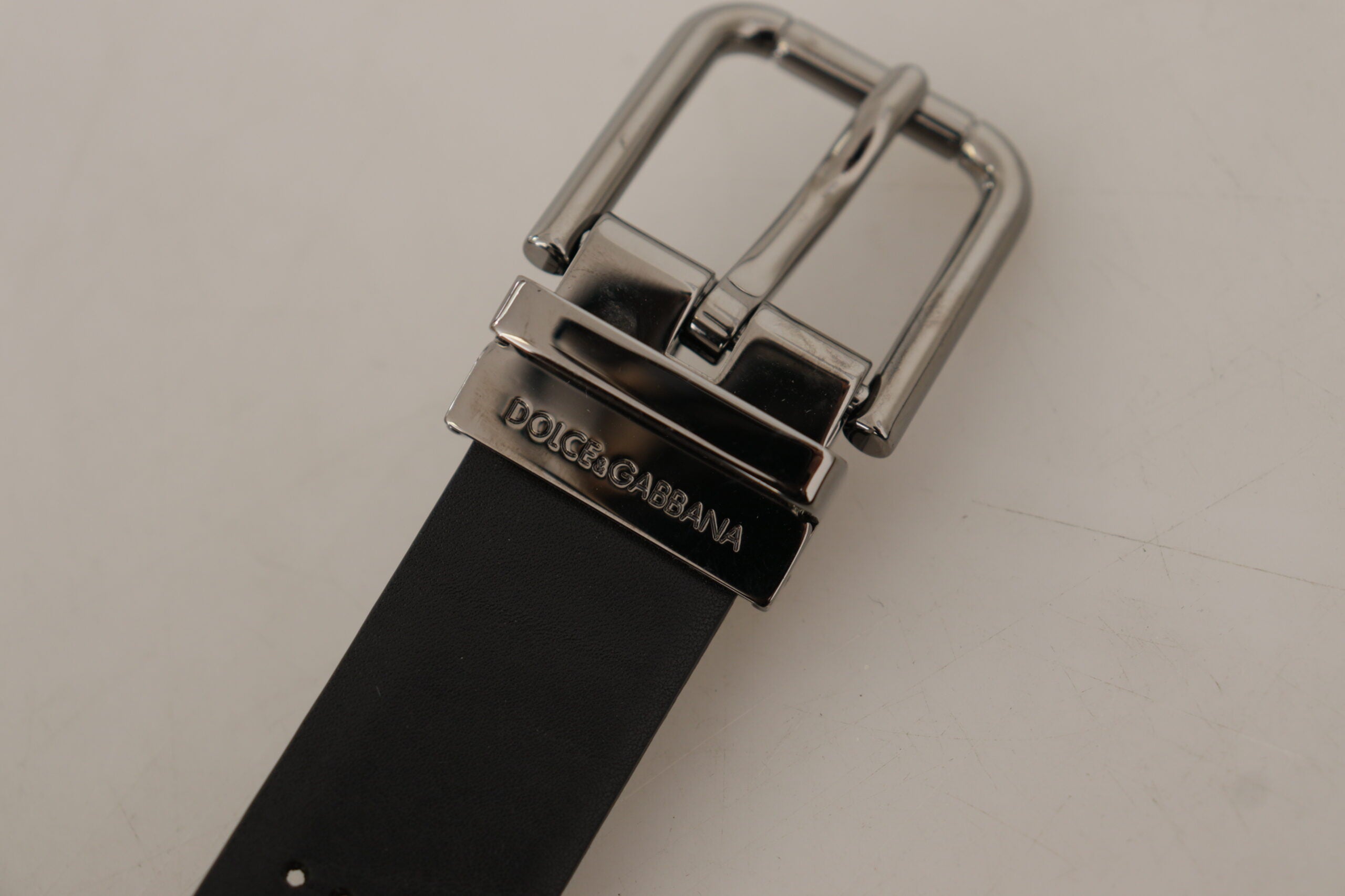 Dolce & Gabbana Black Calfskin Perforated Metal Buckle Belt-5