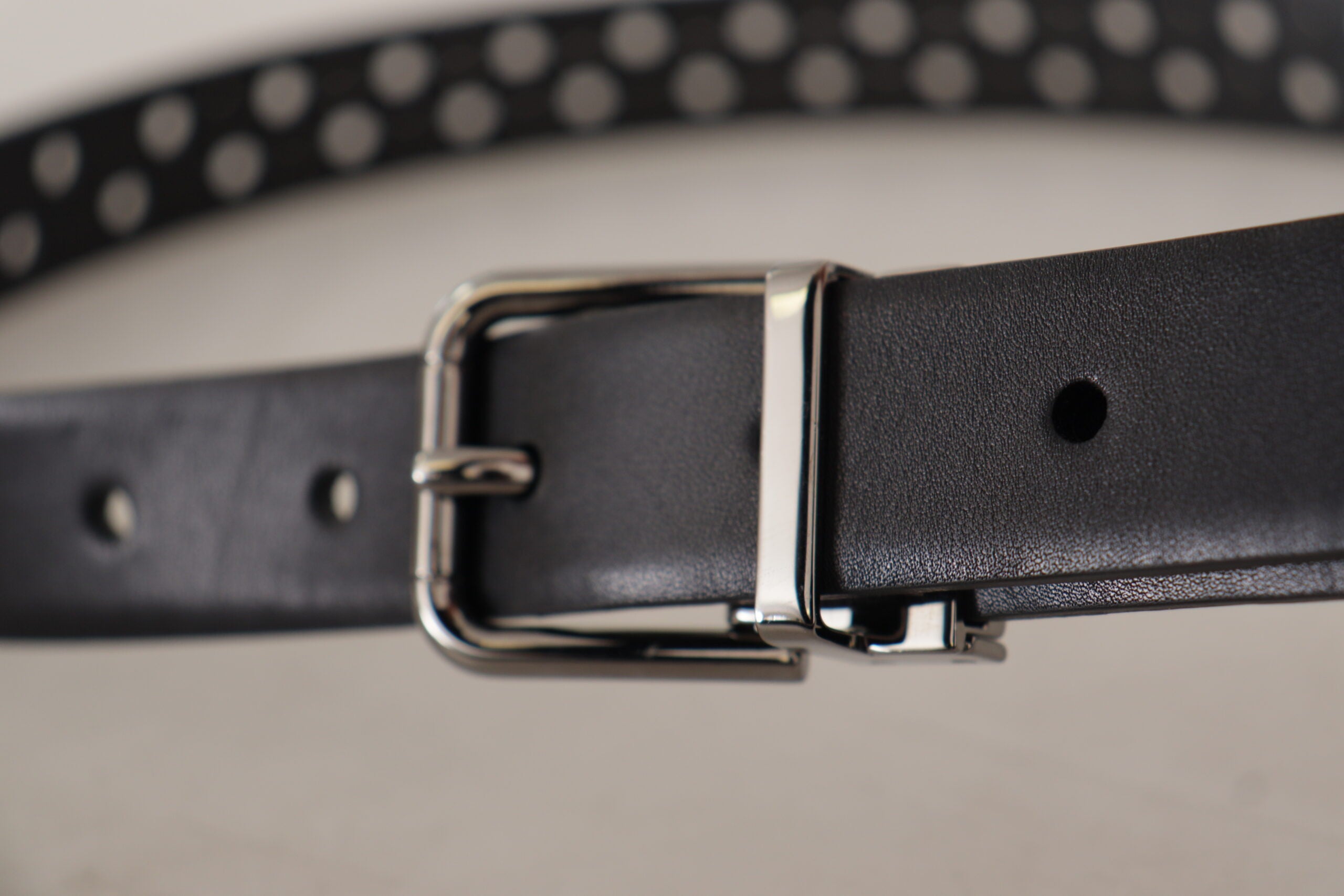 Dolce & Gabbana Black Calfskin Perforated Metal Buckle Belt-6