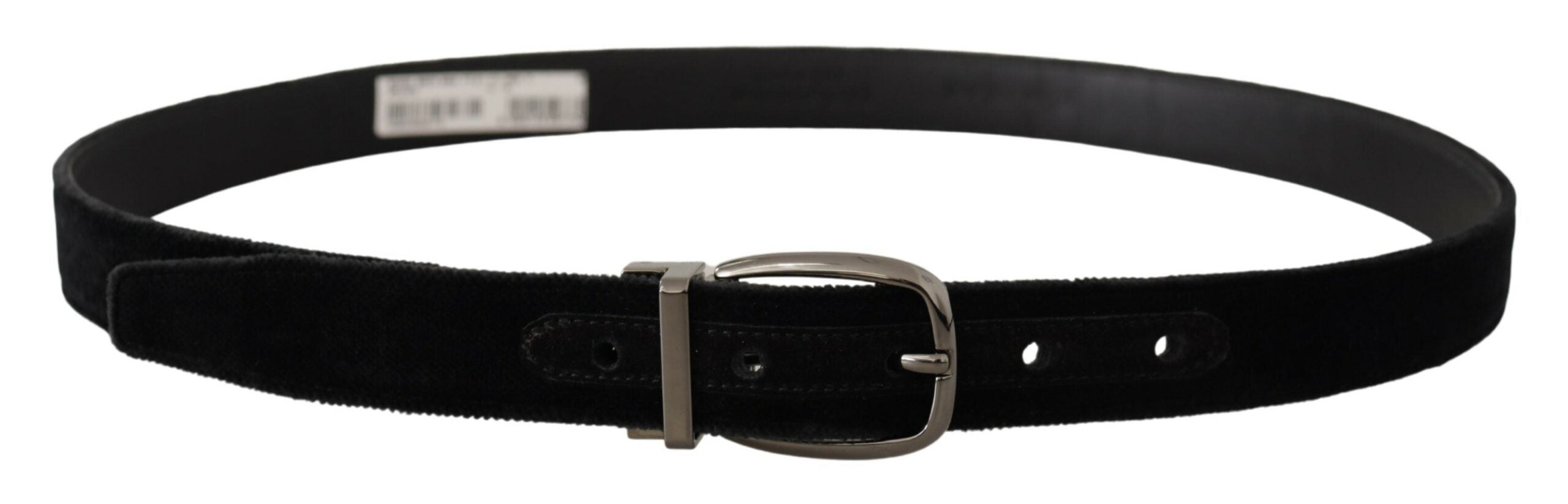Cinturón de terciopelo negro Dolce & Gabbana con logotipo grabado en metal-3