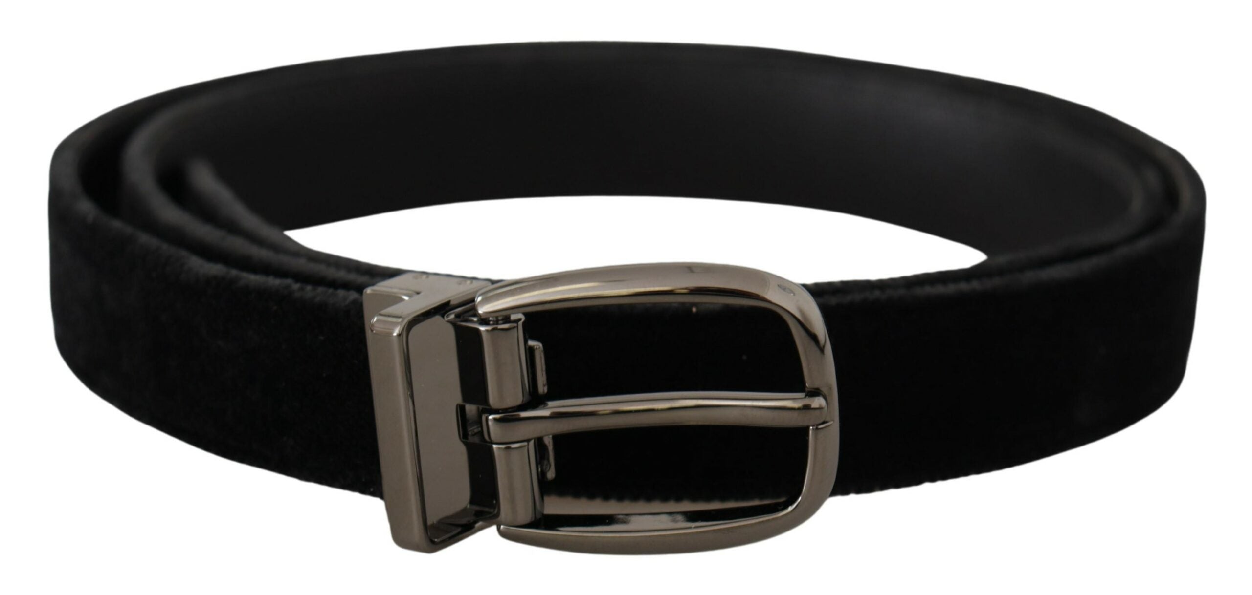 Cinturón de terciopelo negro Dolce & Gabbana con logotipo grabado en metal-1