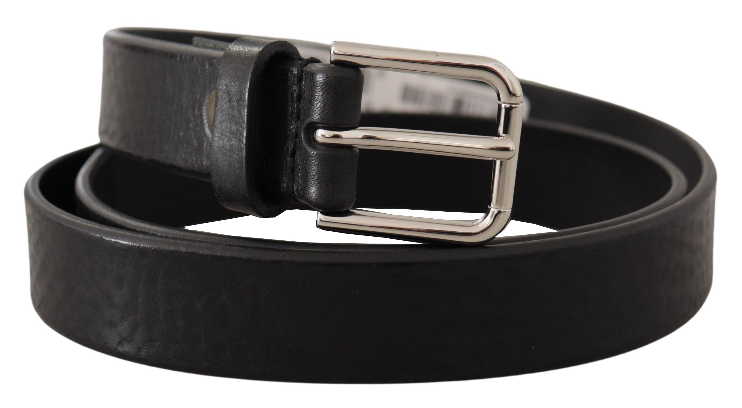 Cinturón Dolce & Gabbana de piel de becerro negra con hebilla metálica y logotipo en tono plateado-2