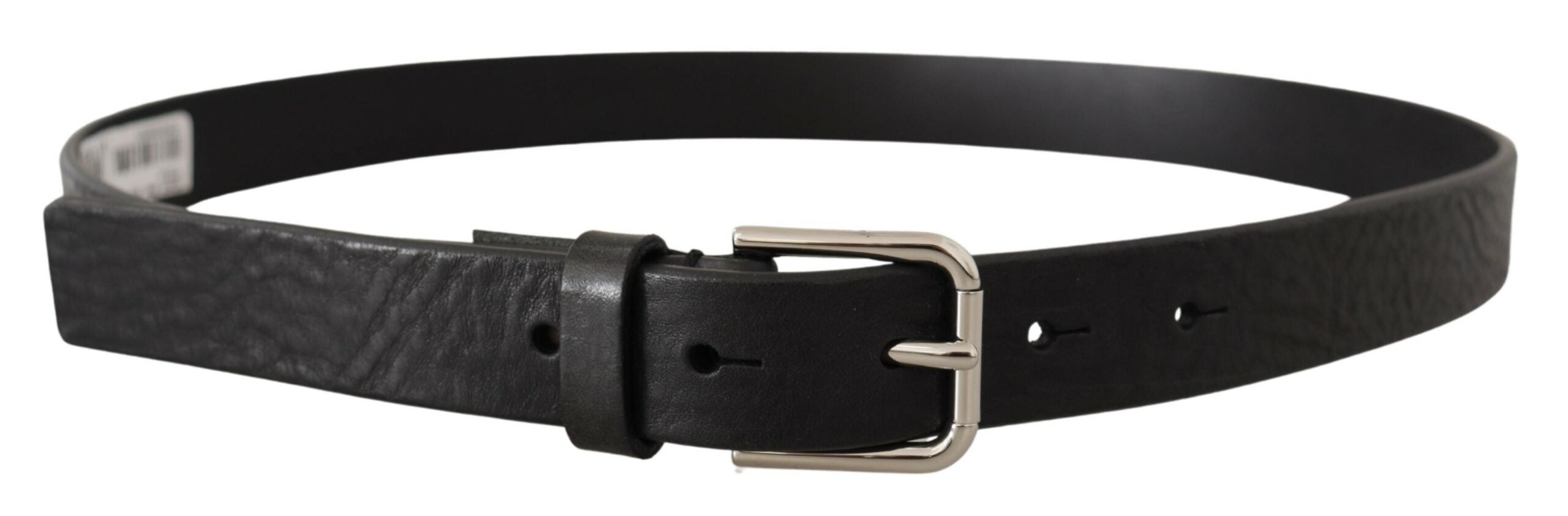 Cinturón Dolce & Gabbana de piel de becerro negra con hebilla metálica y logotipo en tono plateado-3