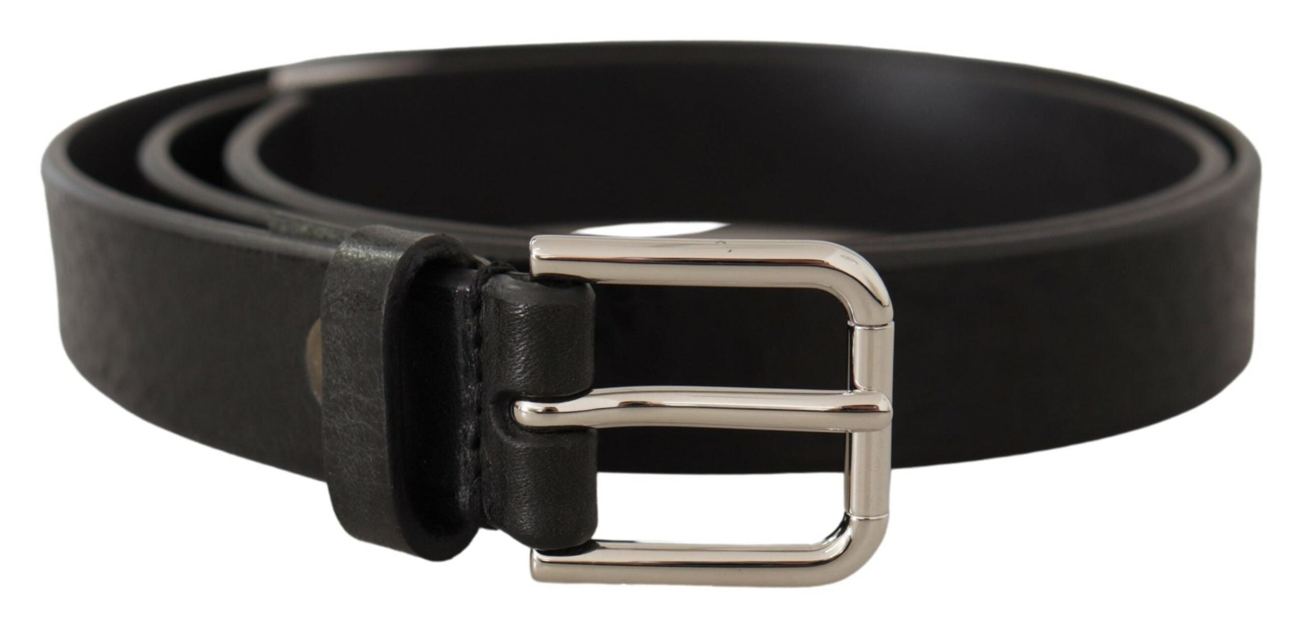 Cinturón Dolce & Gabbana de piel de becerro negra con hebilla metálica y logotipo en tono plateado-1