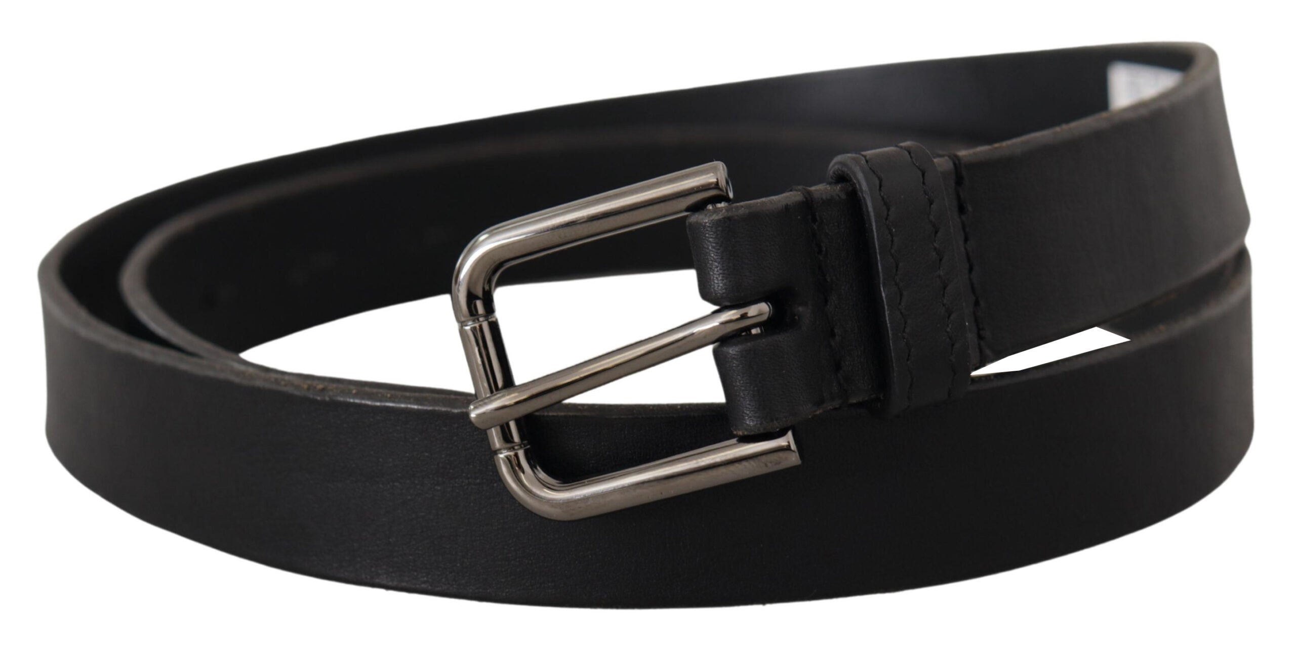 Dolce & Gabbana black calfskin leather belt with engraved logo and metal buckle-2