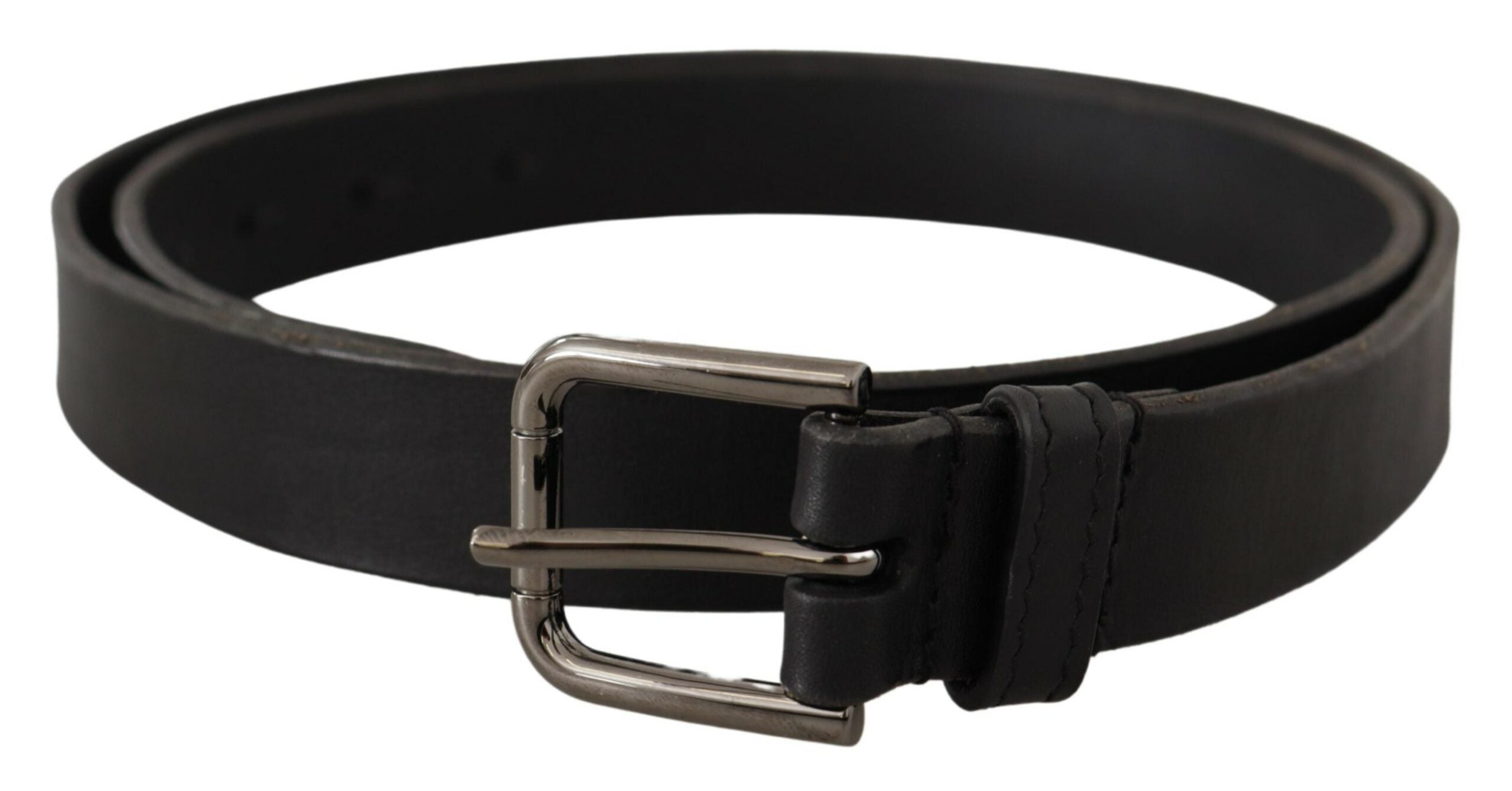 Dolce & Gabbana black calfskin leather belt with engraved logo and metal buckle-1