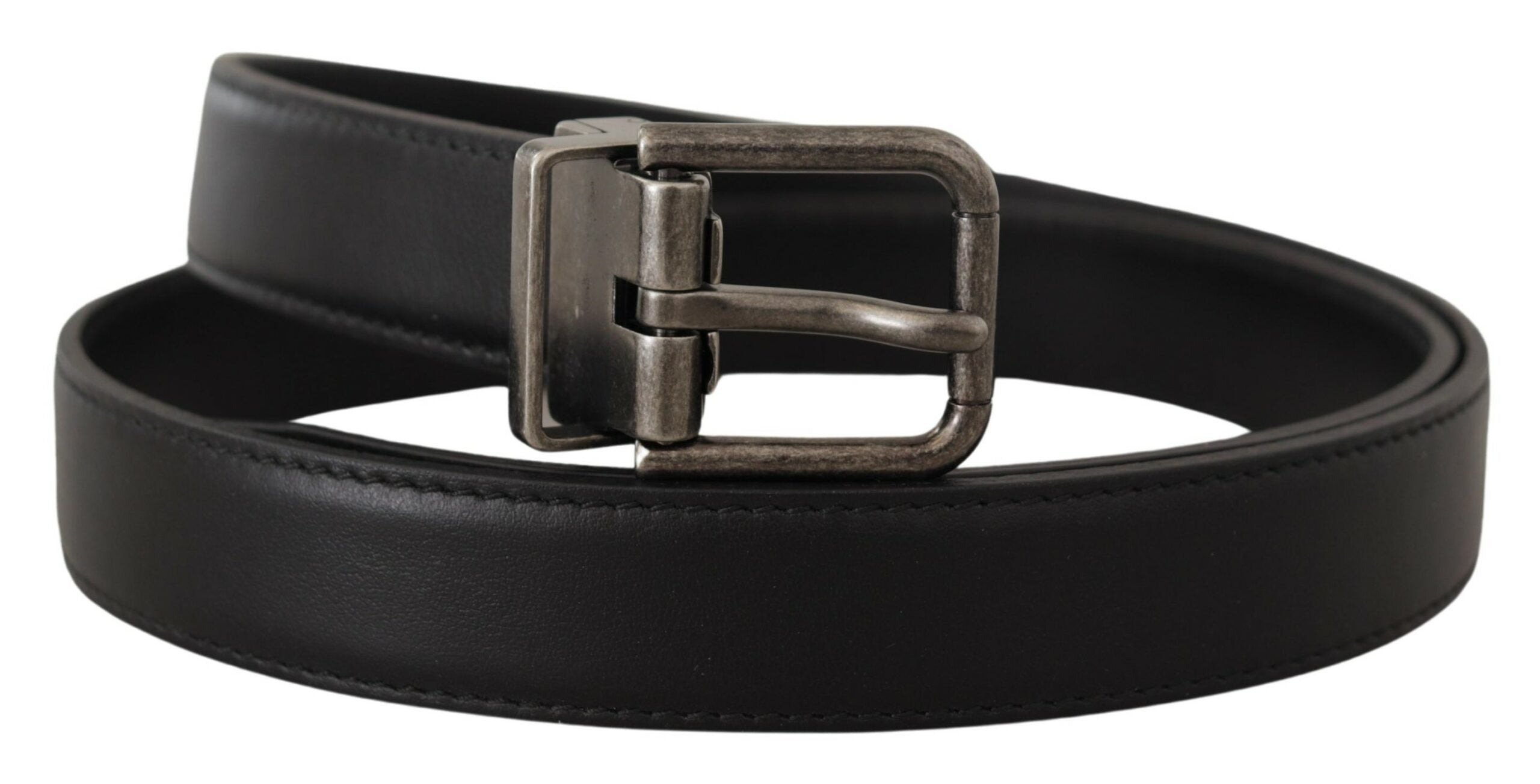 Dolce & Gabbana Black Smooth Leather Vintage Logo Metal Buckle Belt-2