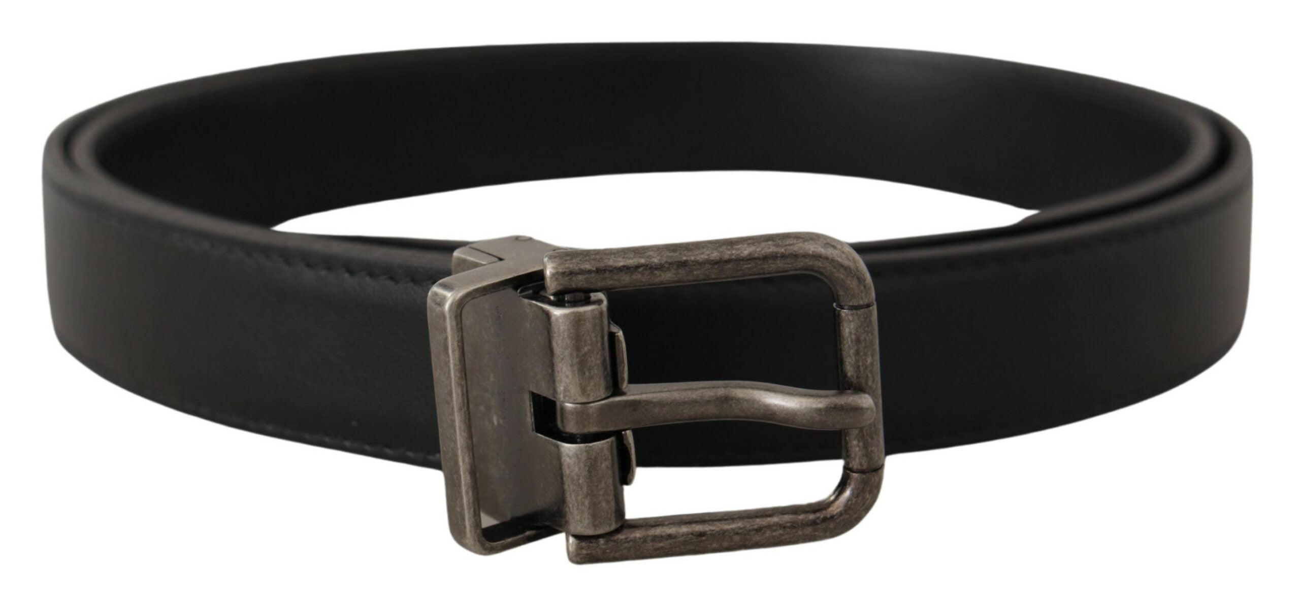 Dolce & Gabbana Black Smooth Leather Vintage Logo Metal Buckle Belt-1