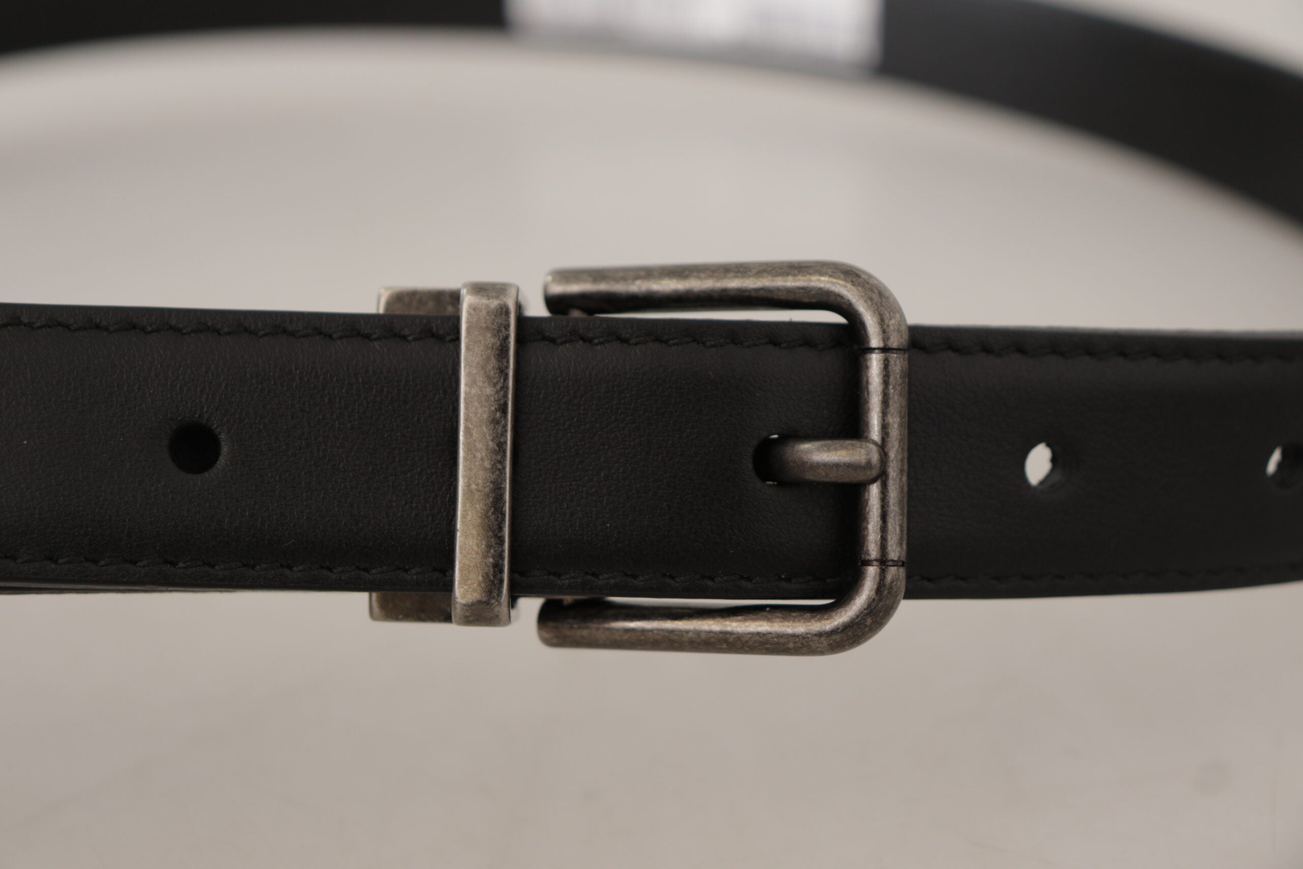 Dolce & Gabbana Black Smooth Leather Vintage Logo Metal Buckle Belt-5