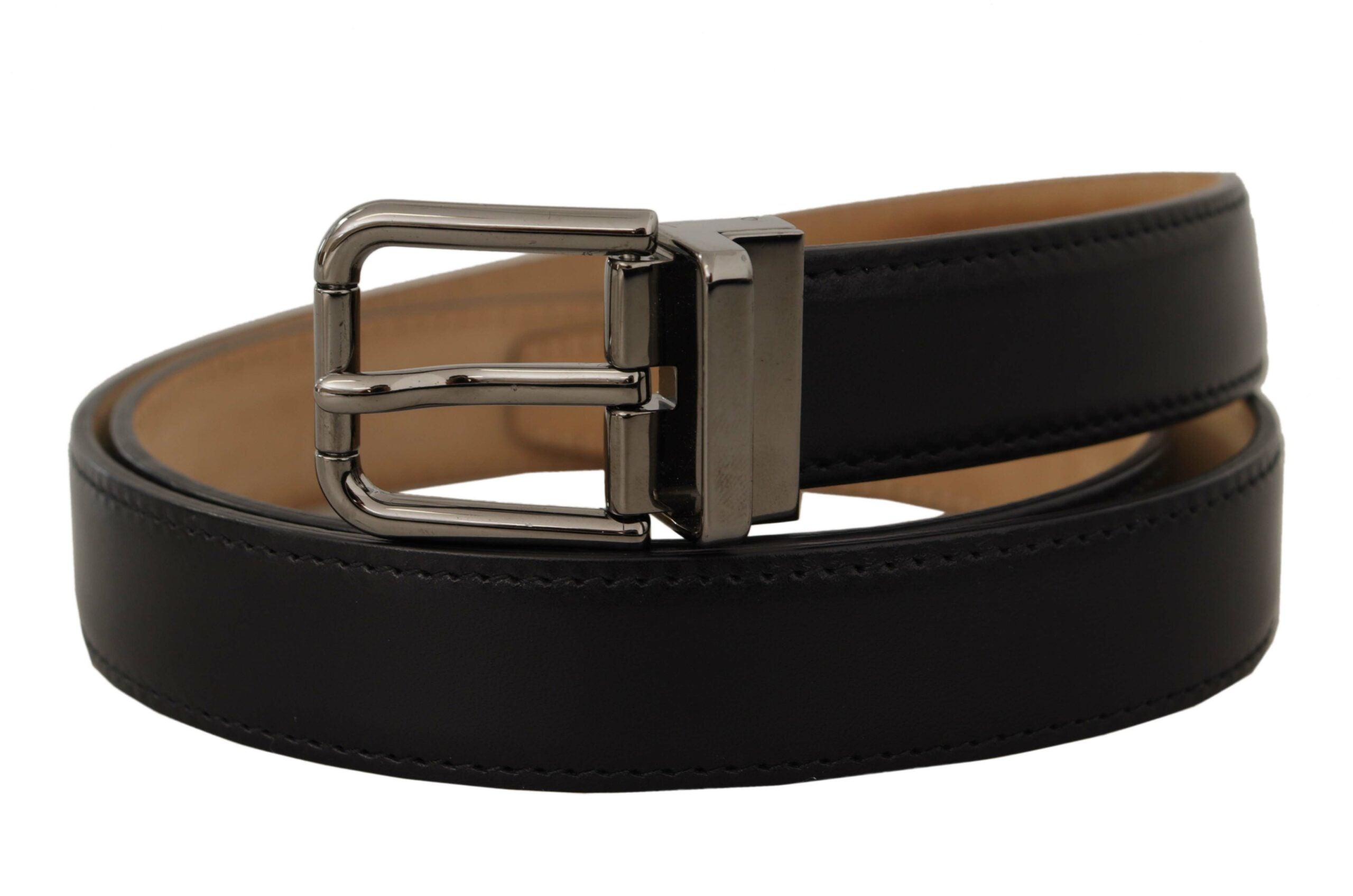 Dolce & Gabbana black calfskin leather belt with engraved logo and metal buckle-5