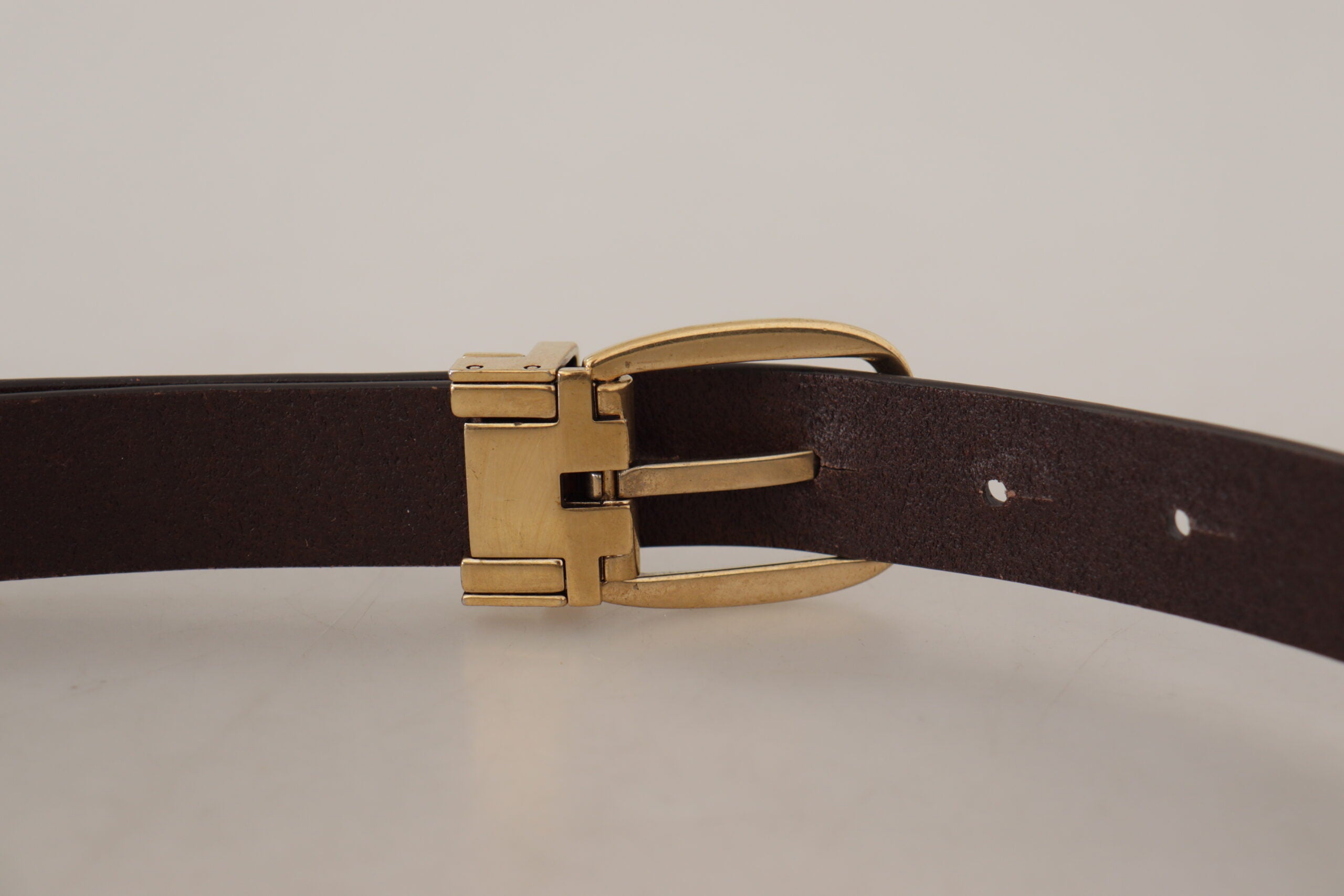 Dolce & Gabbana Dunkelbraunes Kalbsleder Goldfarbene Metallschnalle-5