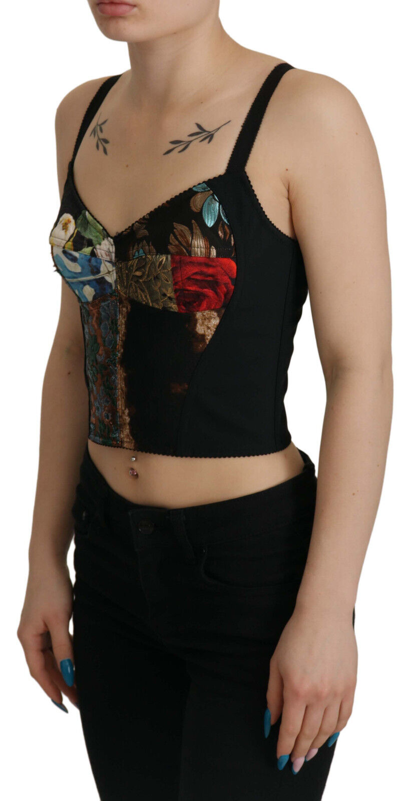 Blusa Siciliana con patchwork negro y top corto con corsé de Dolce & Gabbana-2