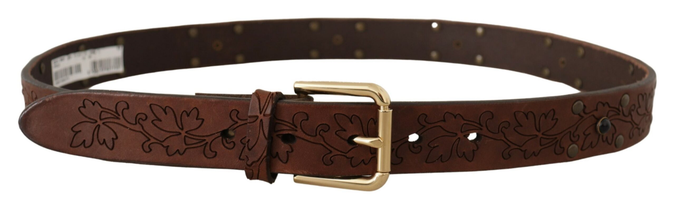 Dolce & Gabbana brown leather belt with floral metal buckle and studs-2