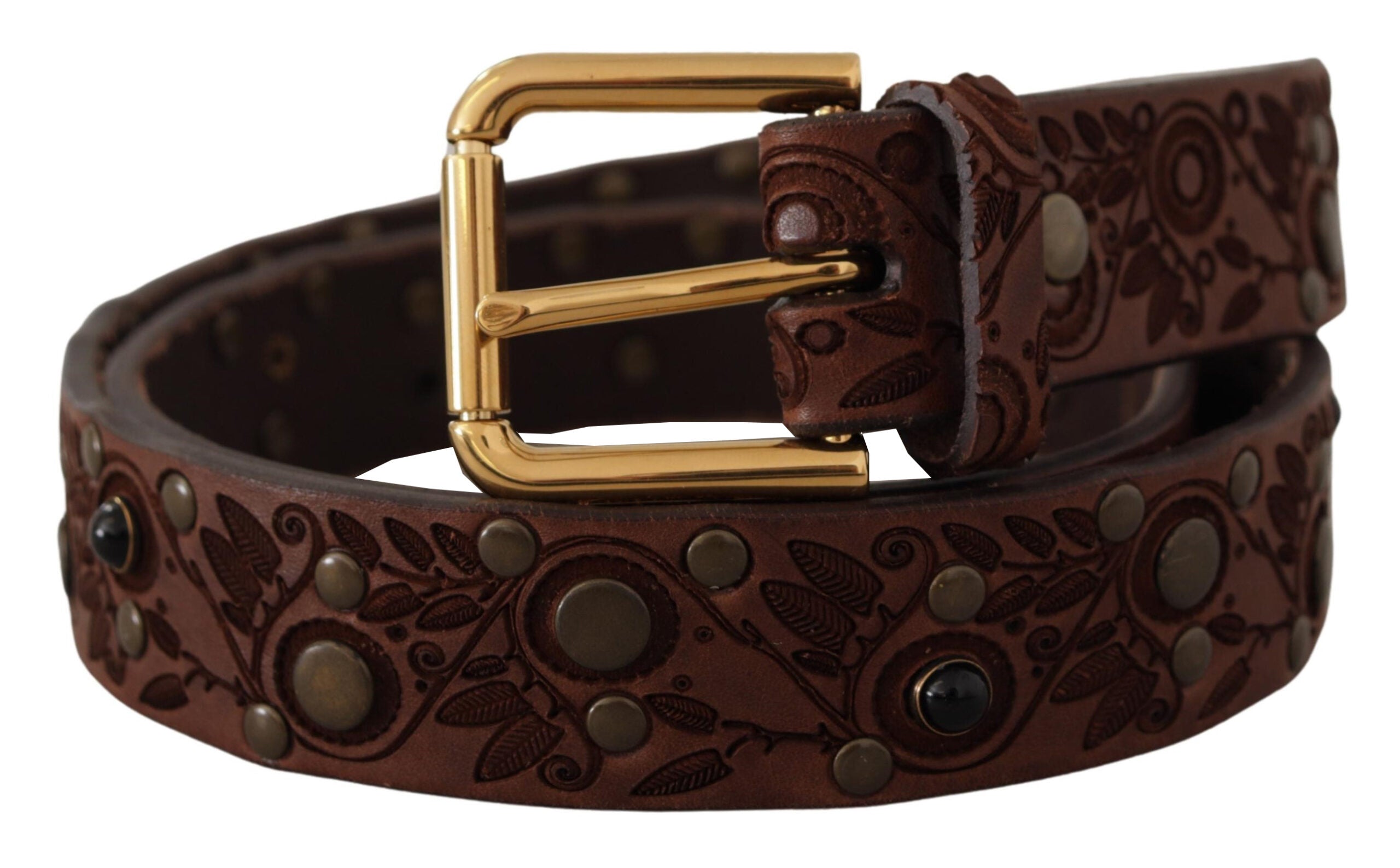 Dolce & Gabbana brown calfskin leather with embossed gold metal buckle-2