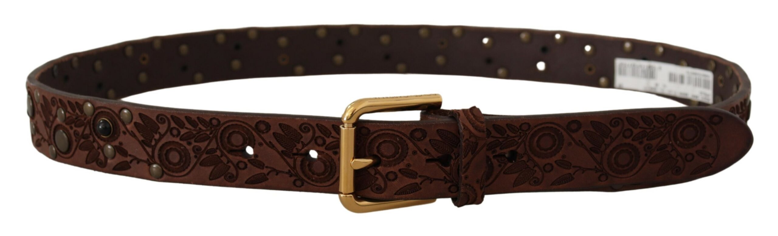 Dolce & Gabbana brown calfskin leather with embossed gold metal buckle-3