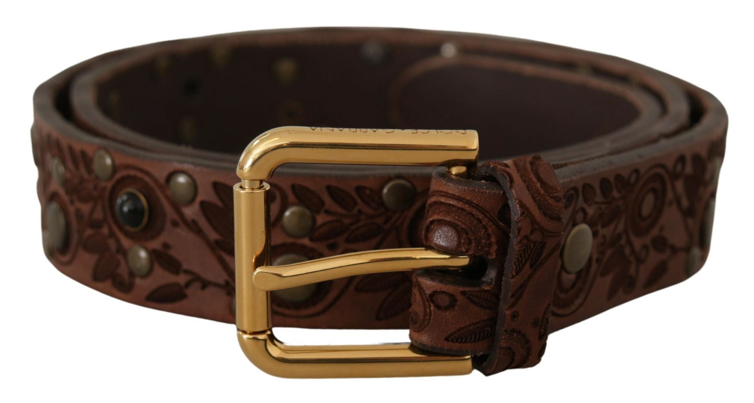 Dolce & Gabbana brown calfskin leather with embossed gold metal buckle-1