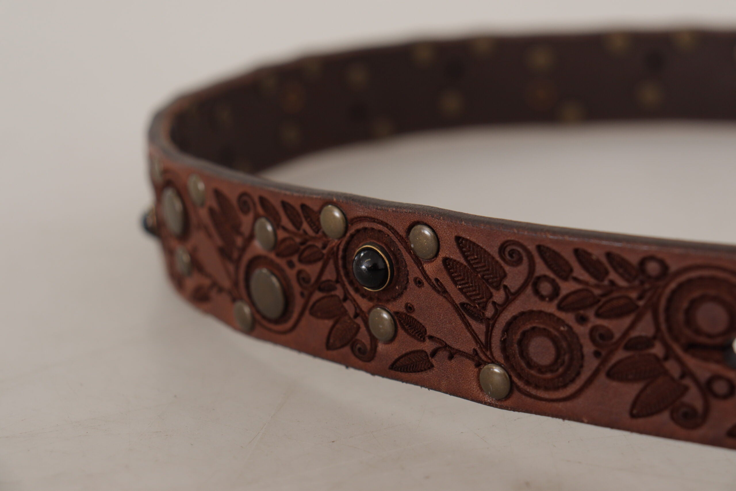 Dolce & Gabbana brown calfskin leather with embossed gold metal buckle-4