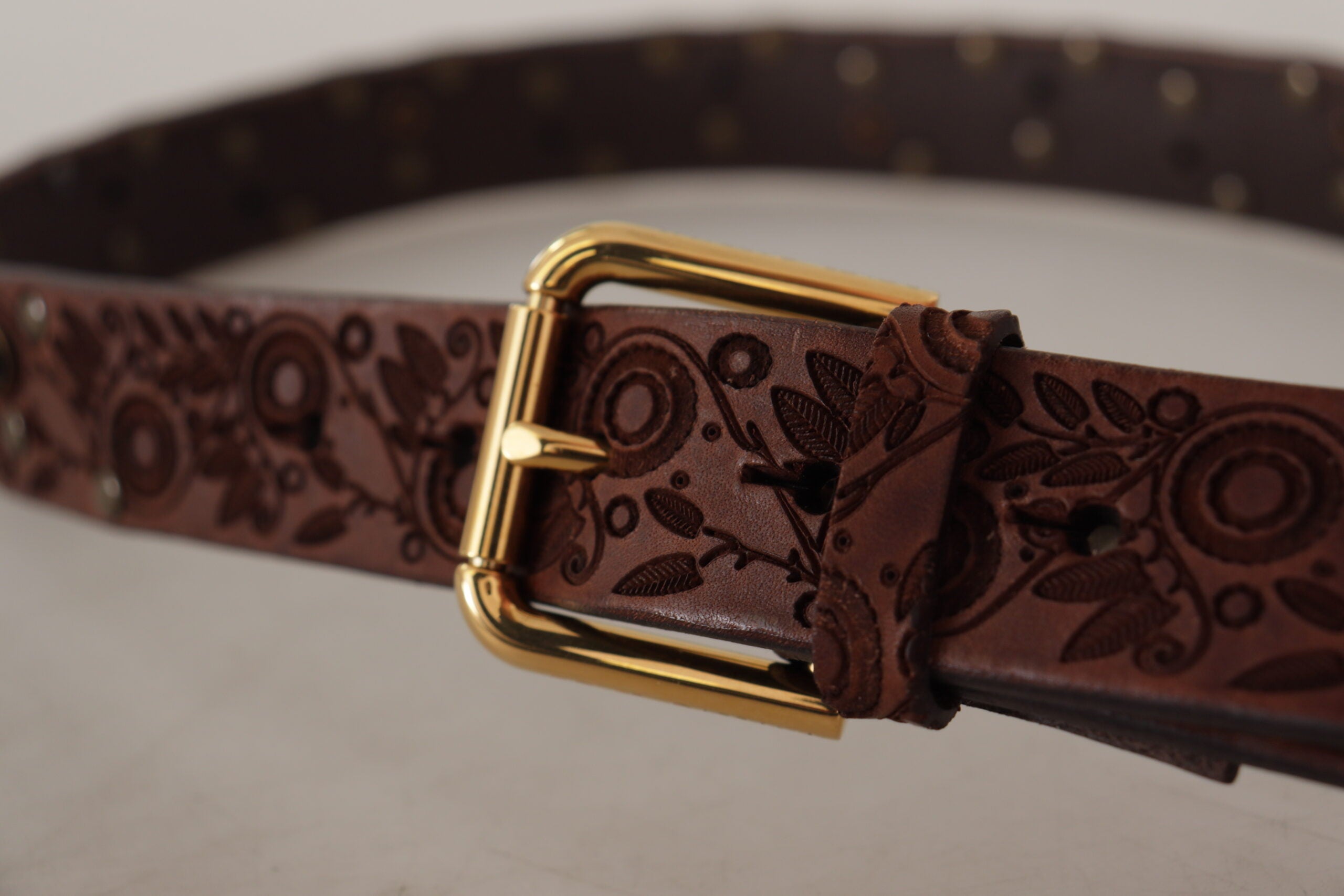 Dolce & Gabbana brown calfskin leather with embossed gold metal buckle-5