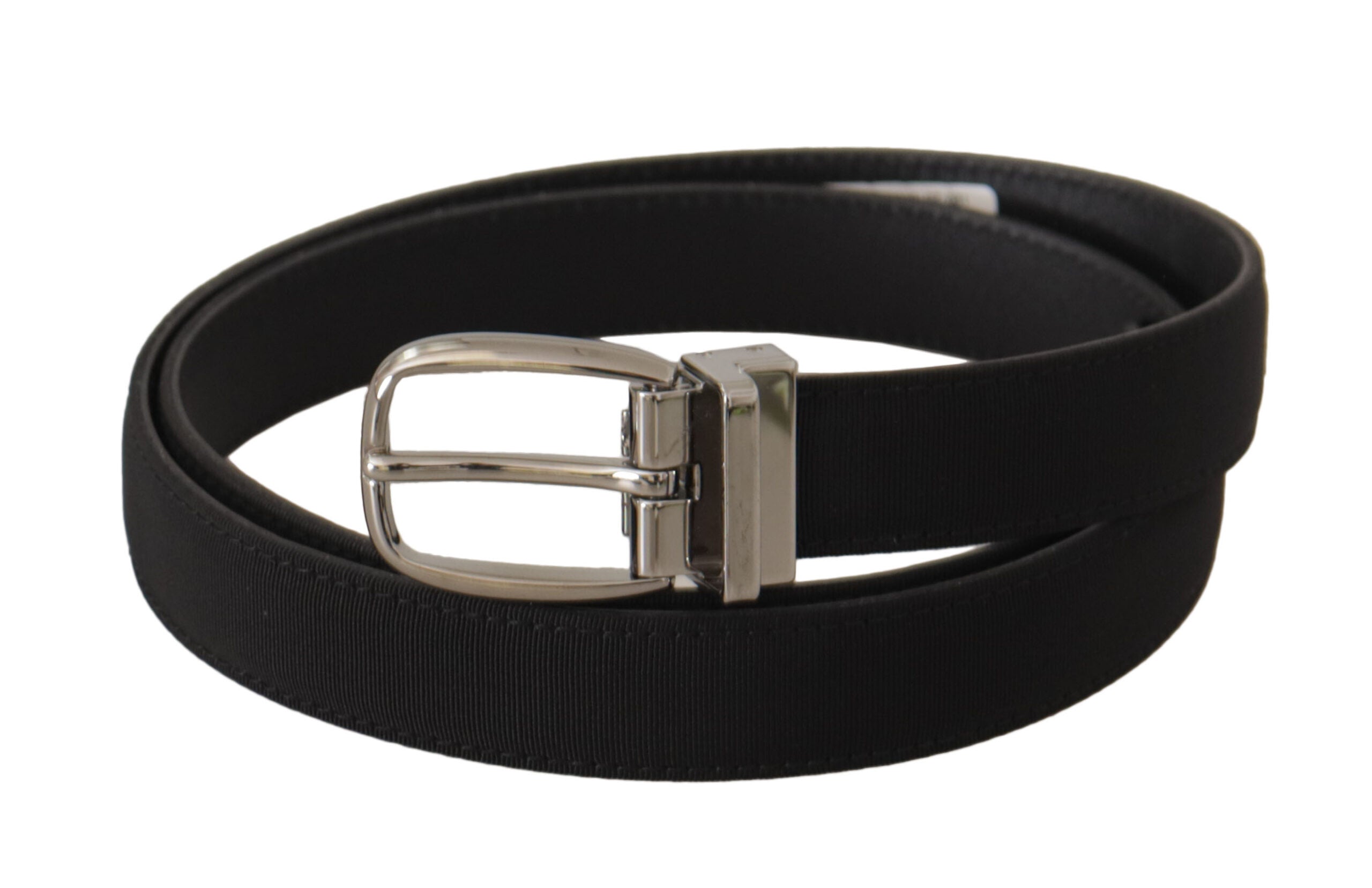Dolce & Gabbana Schwarzes Kalbsleinen Silberfarbener Logo-Metallgürtel-2