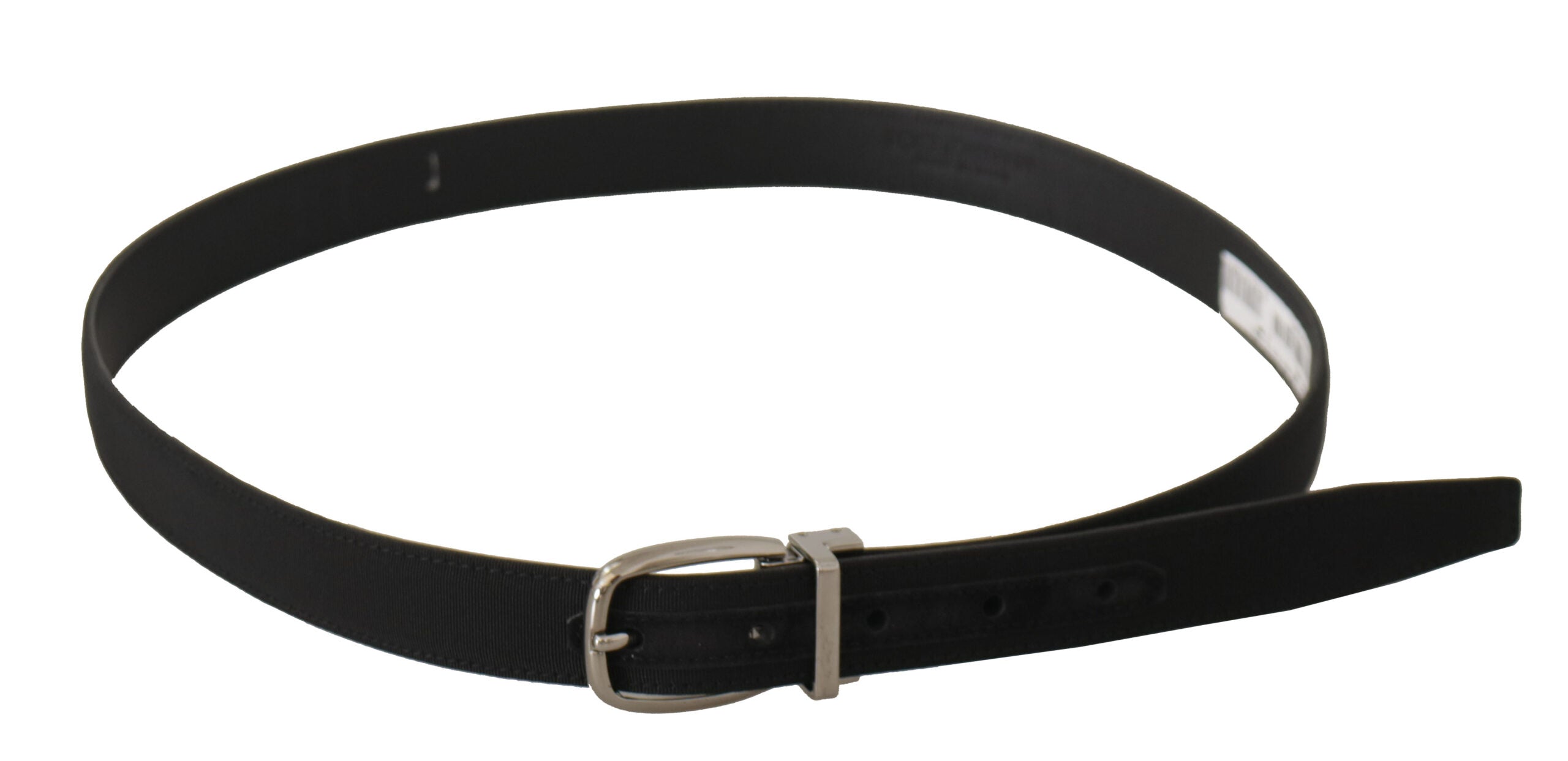 Dolce & Gabbana Schwarzes Kalbsleinen Silberfarbener Logo-Metallgürtel-3