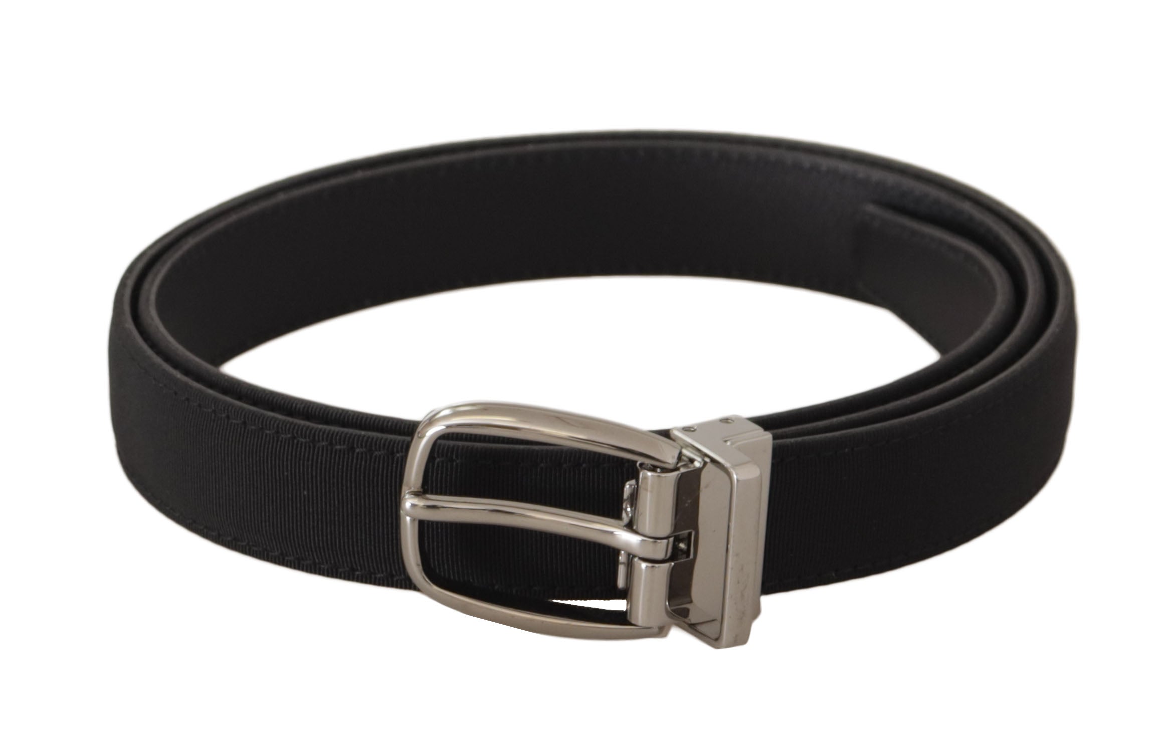 Dolce & Gabbana Schwarzes Kalbsleinen Silberfarbener Logo-Metallgürtel-1