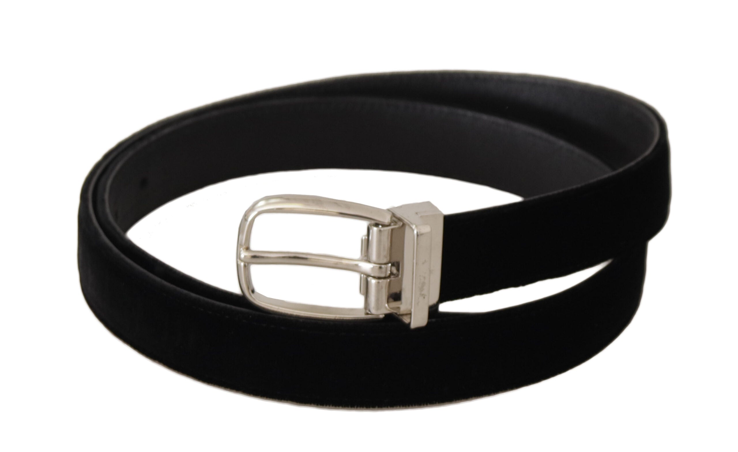 Cinturón casual de terciopelo negro Dolce & Gabbana con hebilla metálica plateada-2