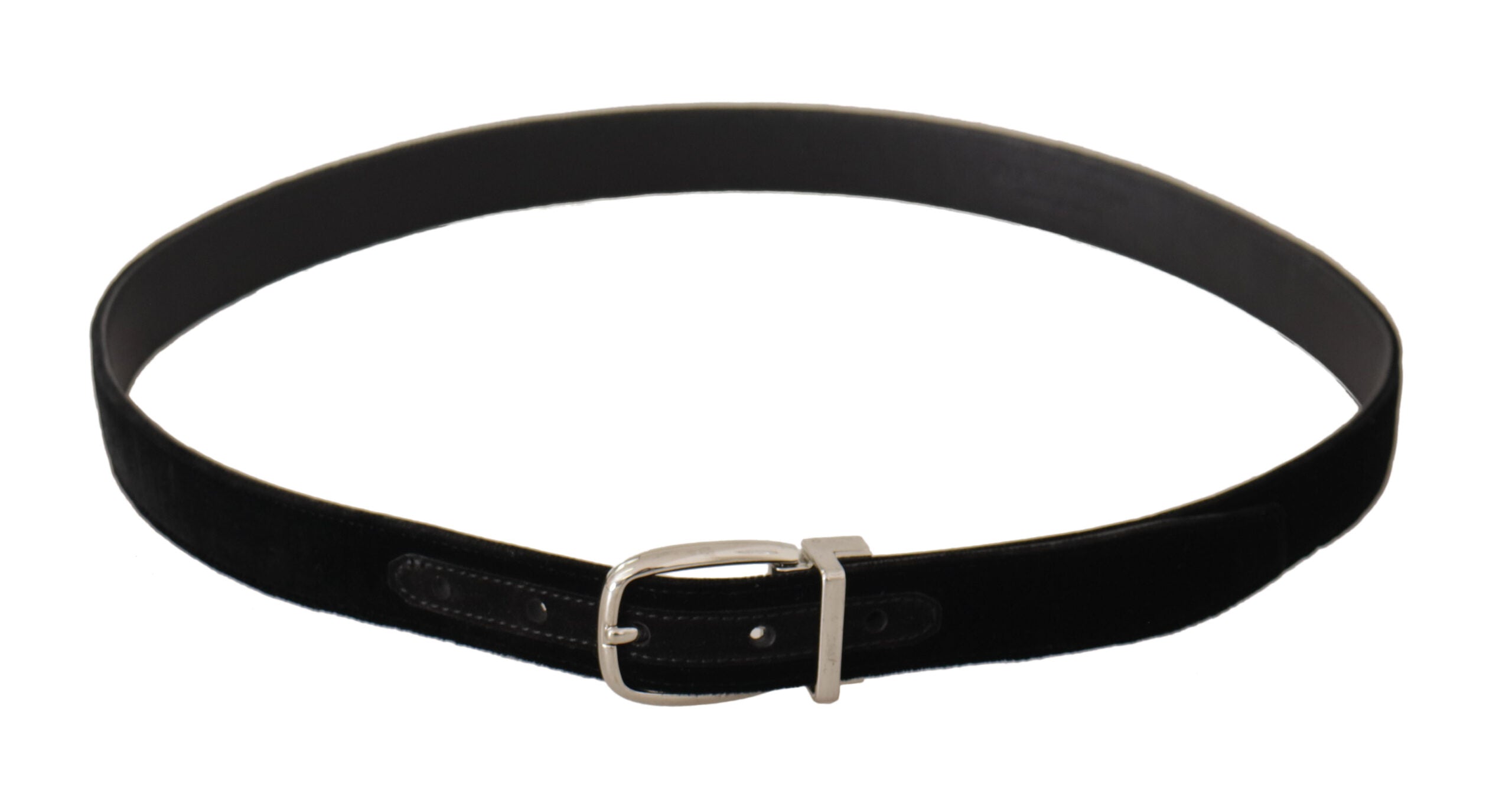Cinturón casual de terciopelo negro Dolce & Gabbana con hebilla metálica plateada-3